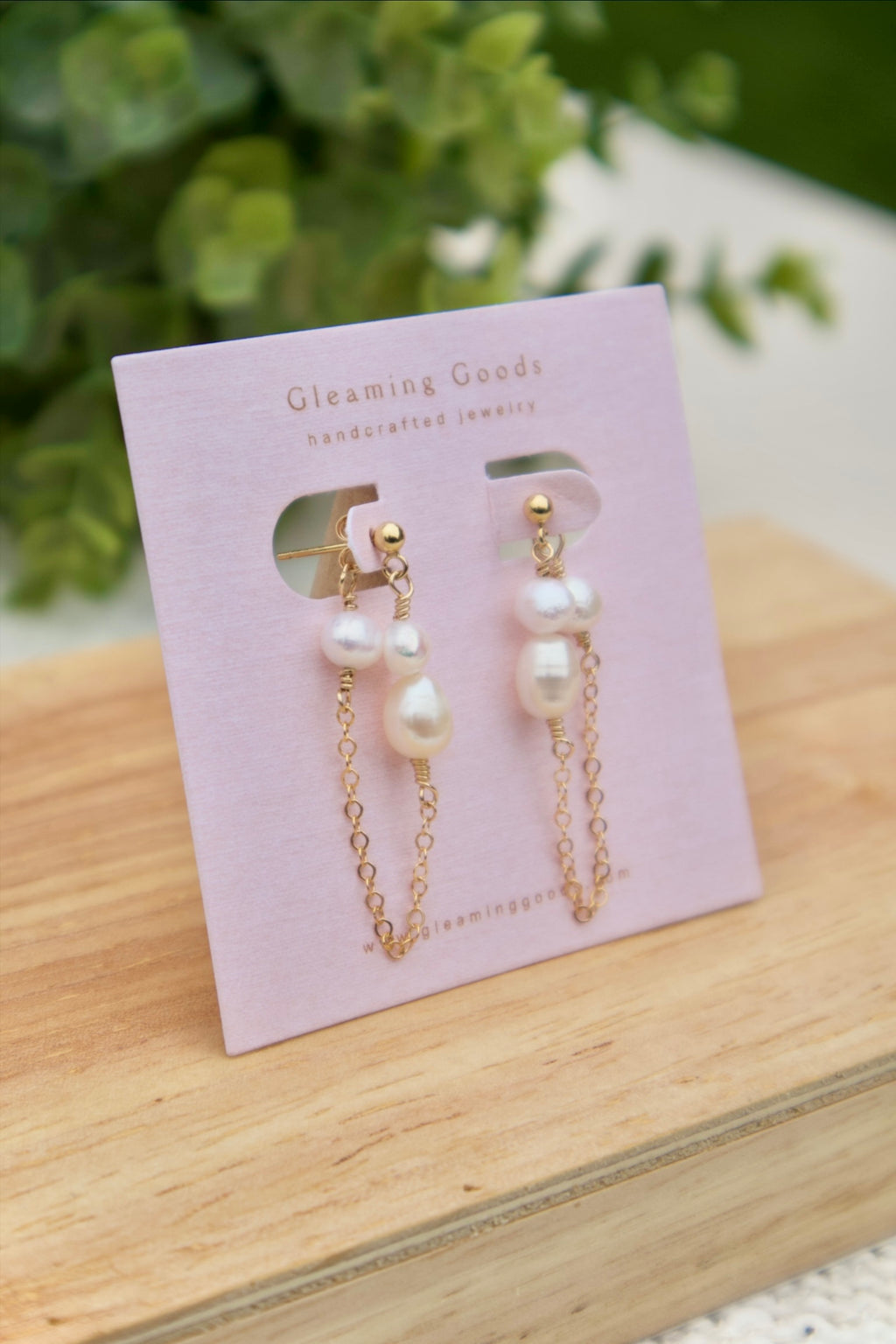 Dainty Freshwater Pearl Chain Stud Earrings
