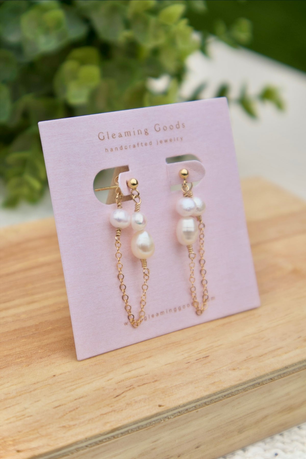 Dainty Freshwater Pearl Chain Stud Earrings