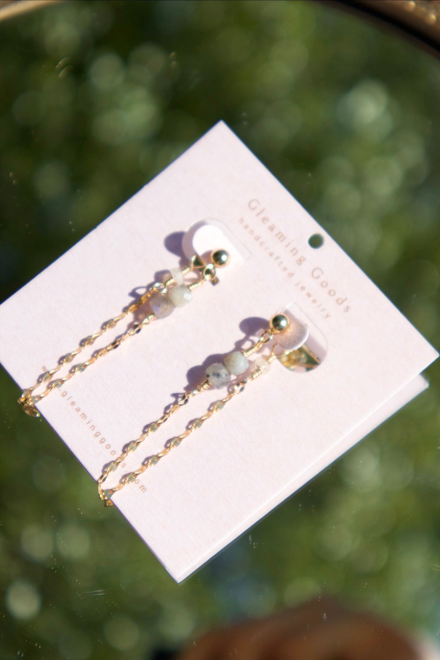 Dainty Labradorite Chain Stud Earrings