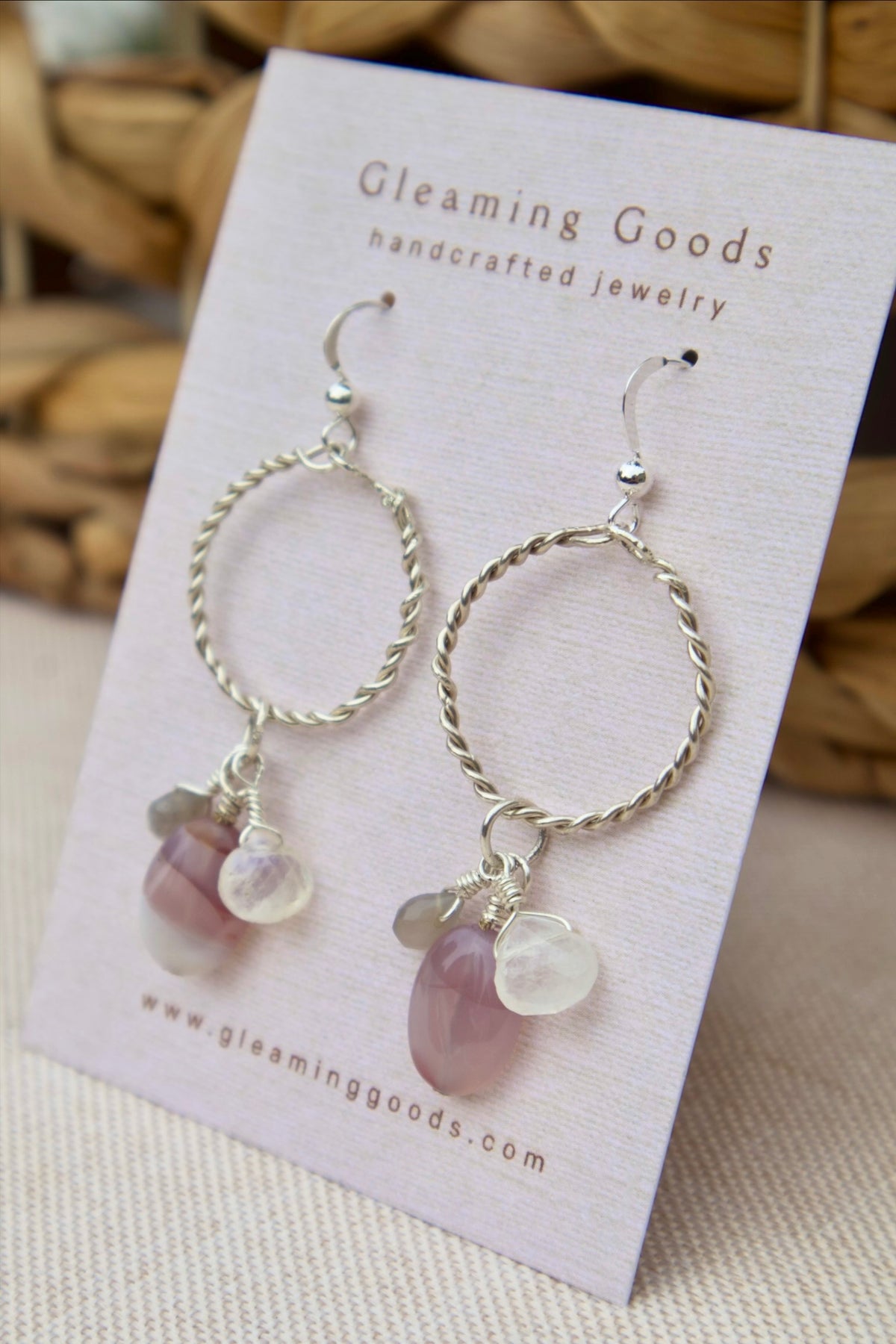 Sterling Silver Quartz Agate Gem Hoops