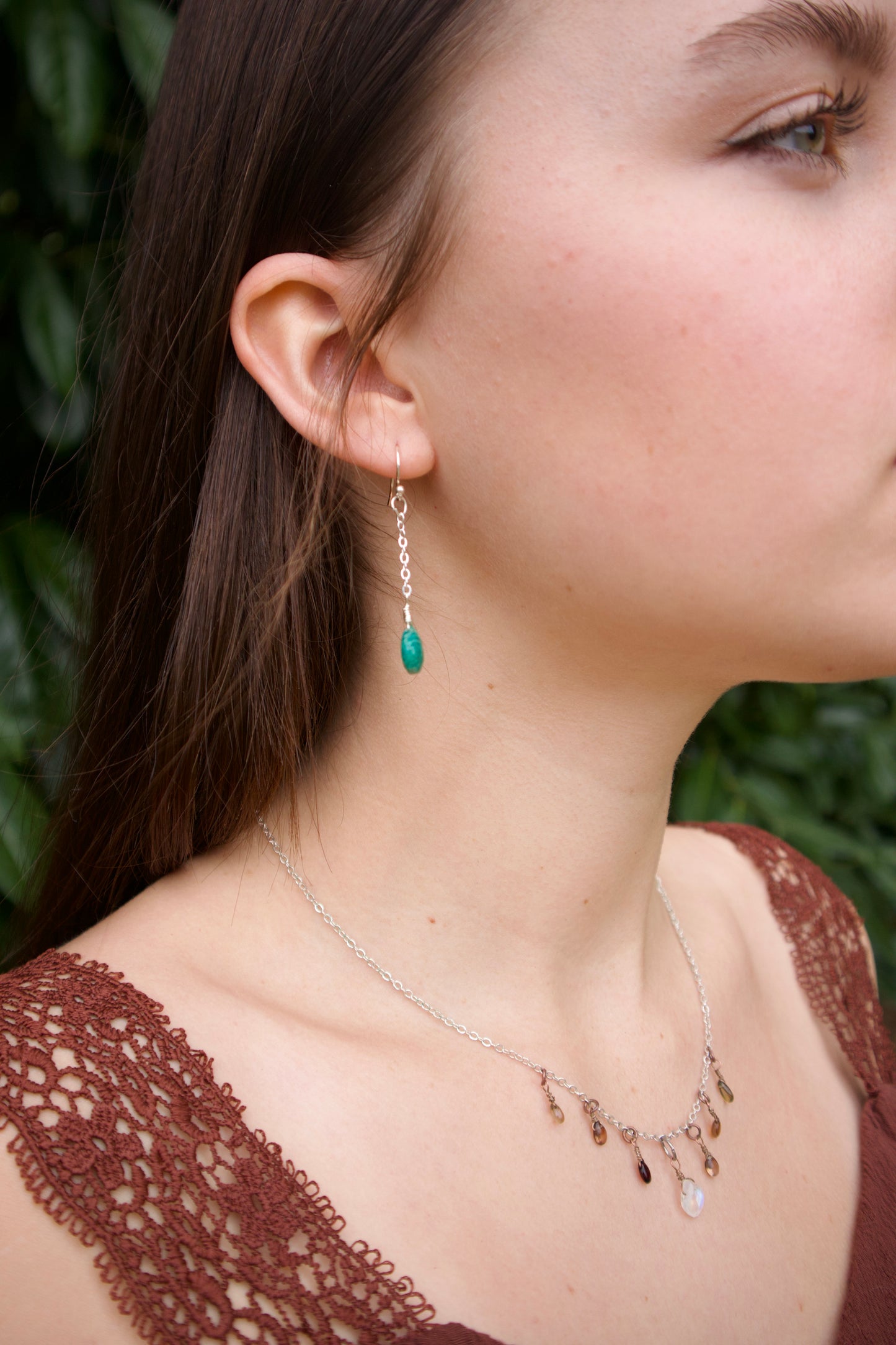 Sterling silver amazonite gem chain earrings