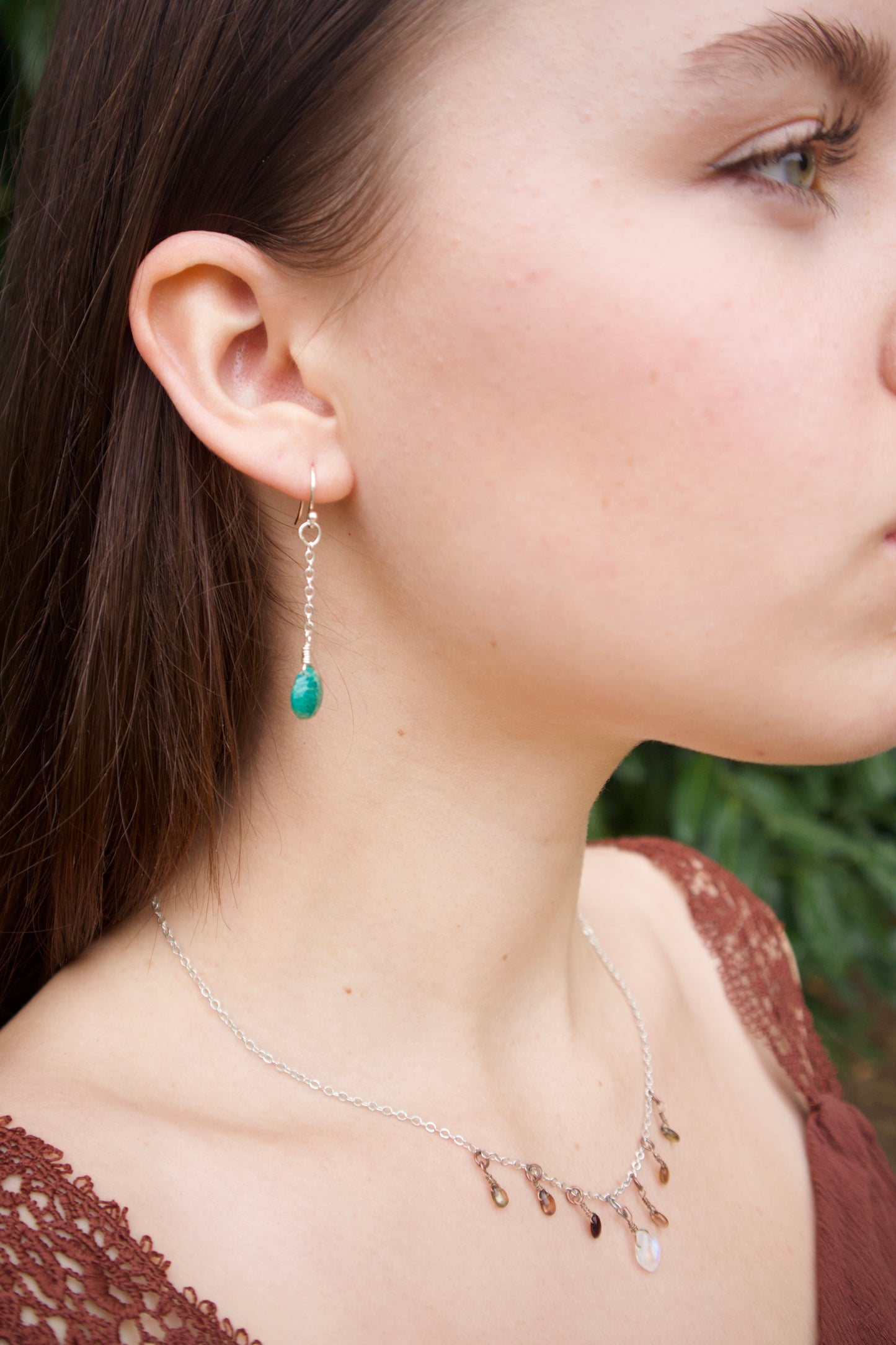 Sterling silver amazonite gem chain earrings