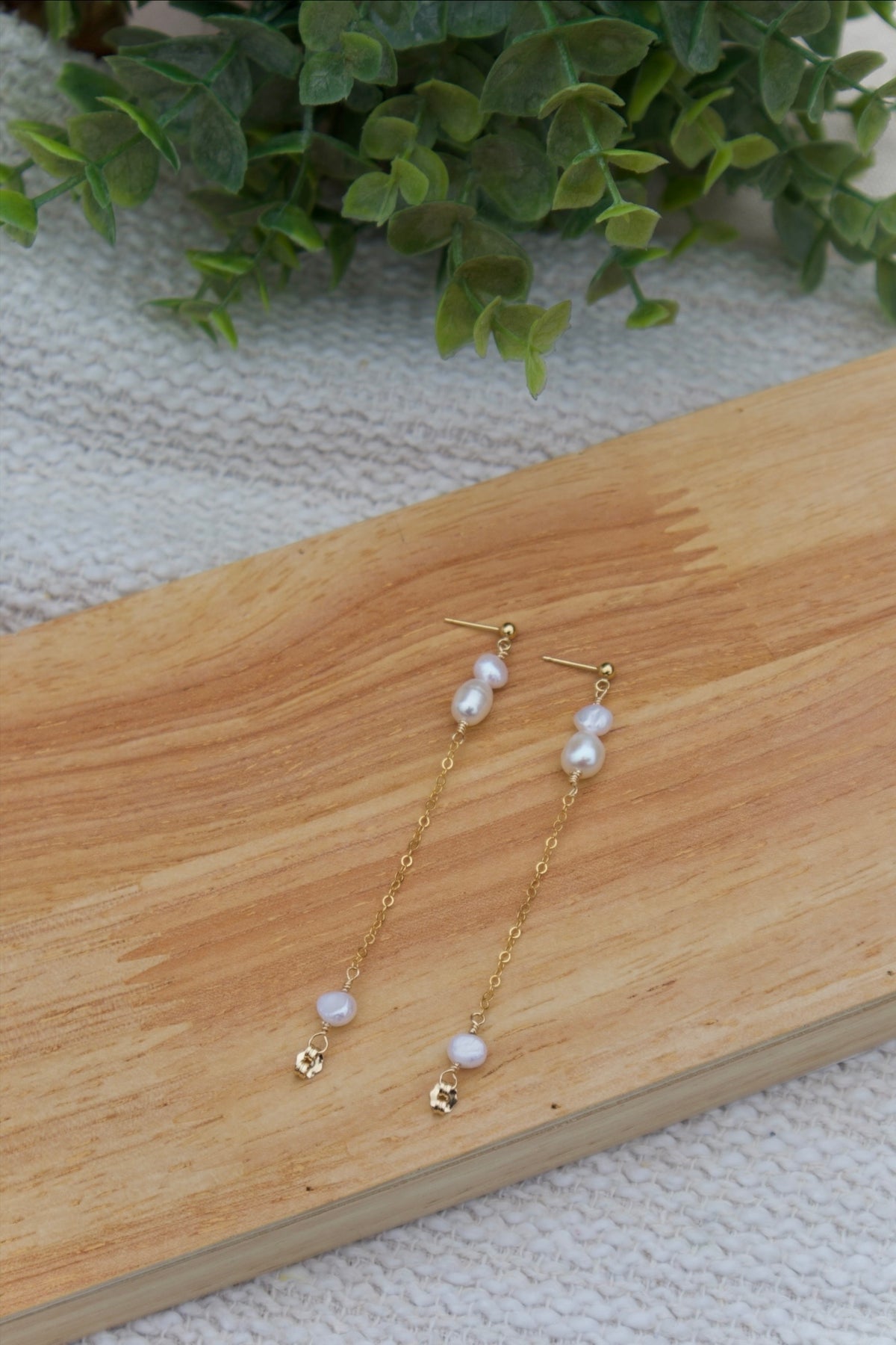 Dainty Freshwater Pearl Chain Stud Earrings