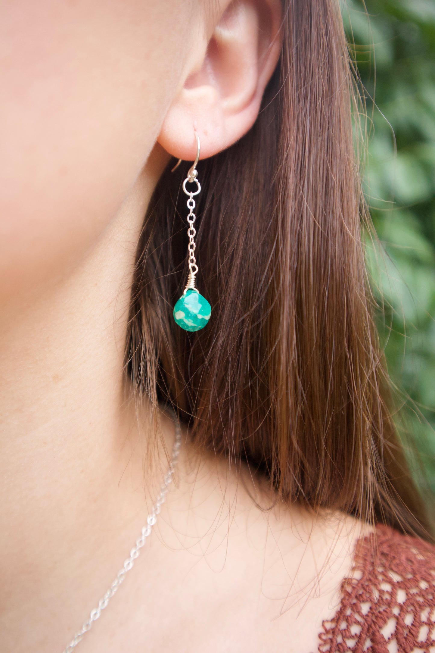 Sterling silver amazonite gem chain earrings
