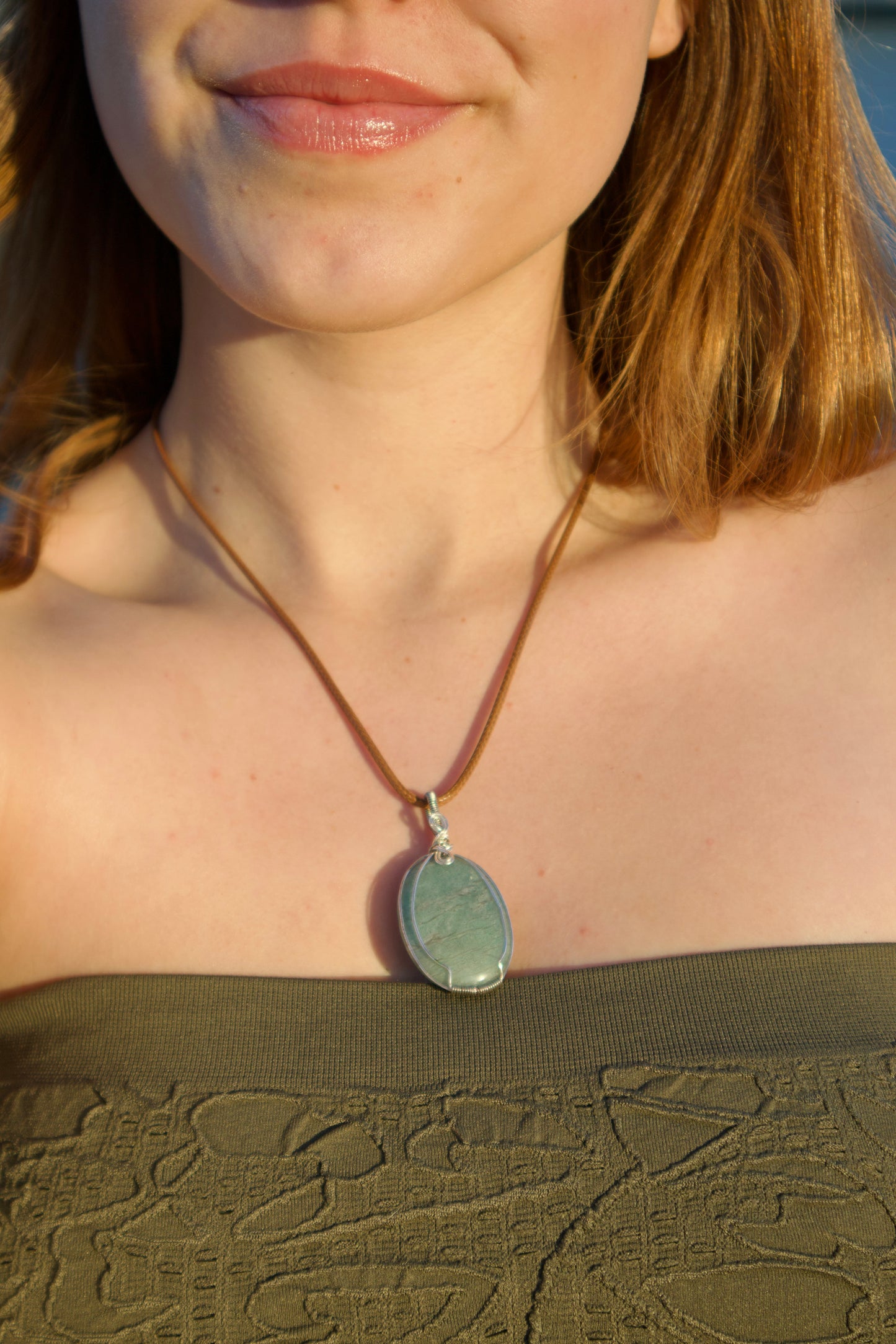 Natural Oval Amazonite Crystal Pendant