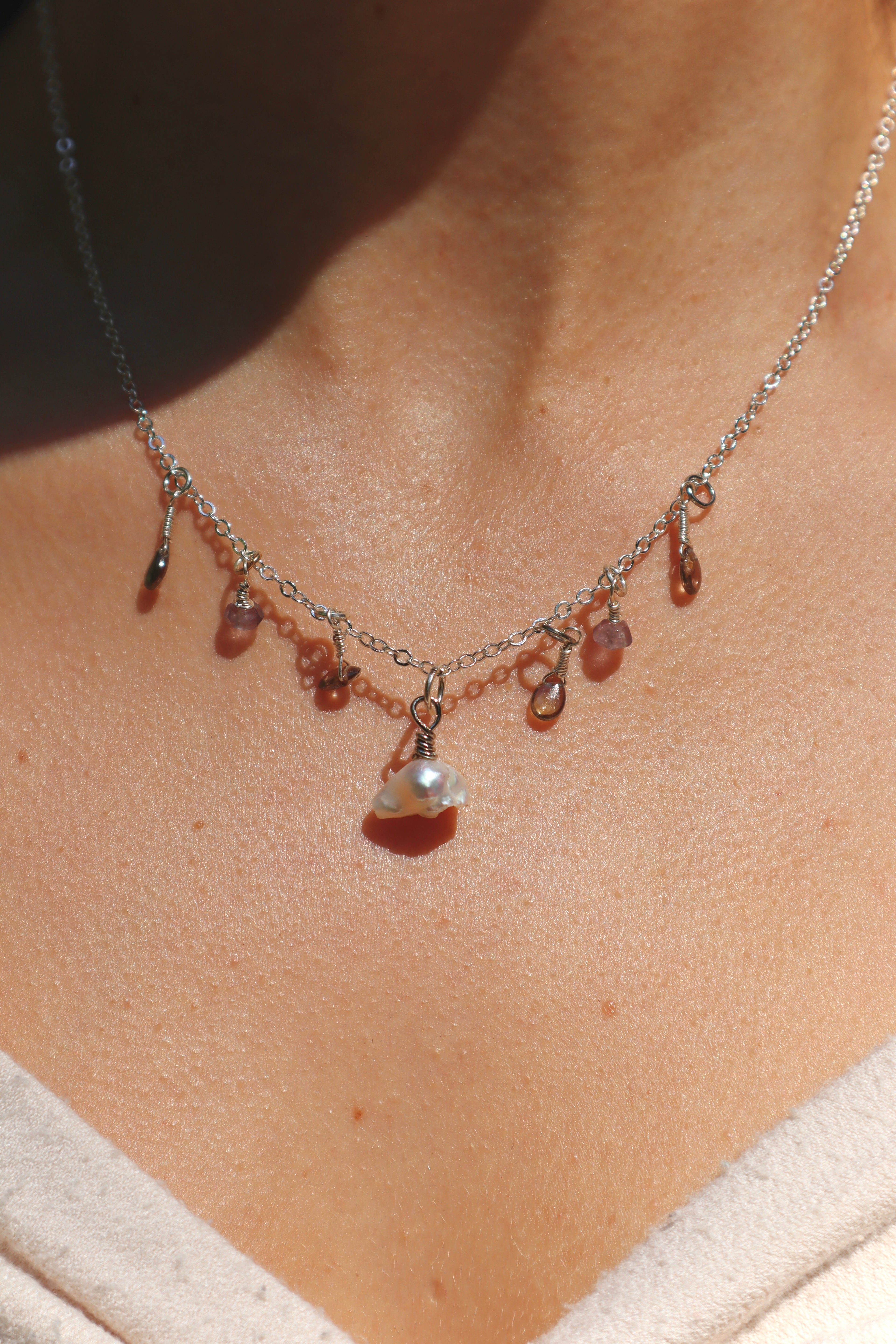 Freshwater Pearl Gem Charm Necklace