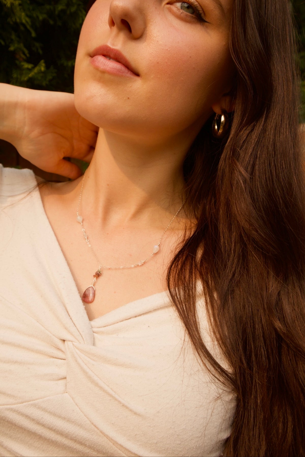 Sterling Silver Rhodonite Quartz Necklace