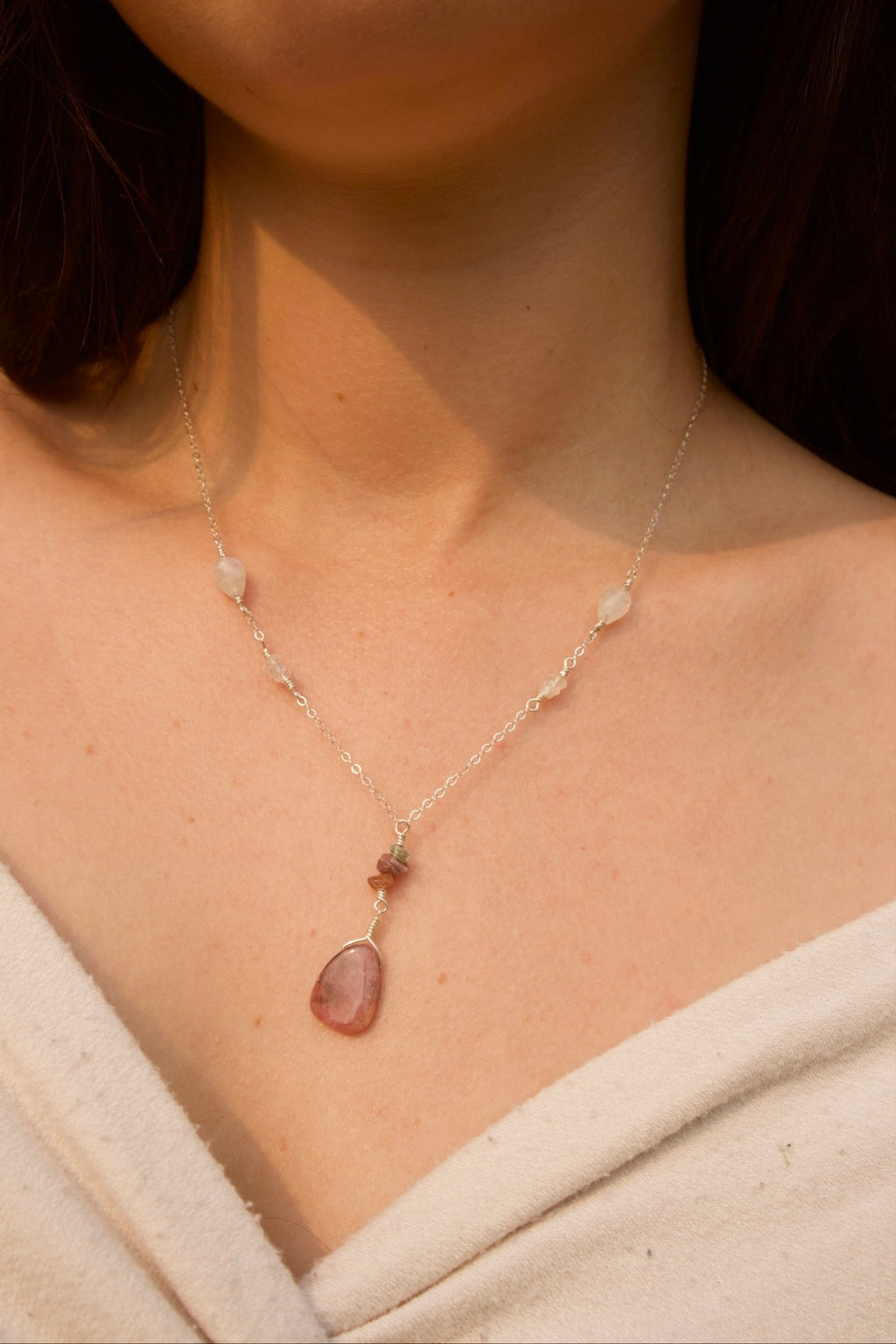 Sterling Silver Rhodonite Quartz Necklace