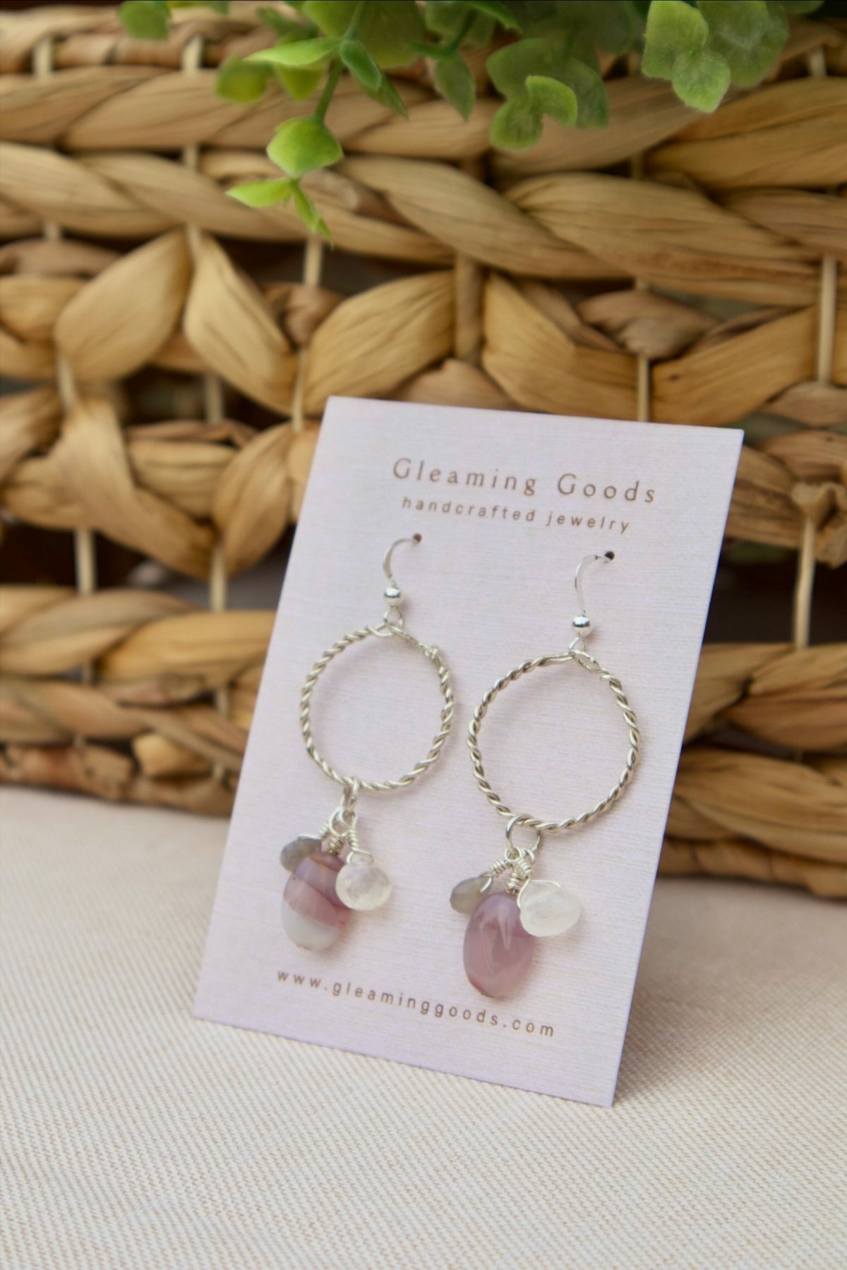 Sterling Silver Quartz Agate Gem Hoops