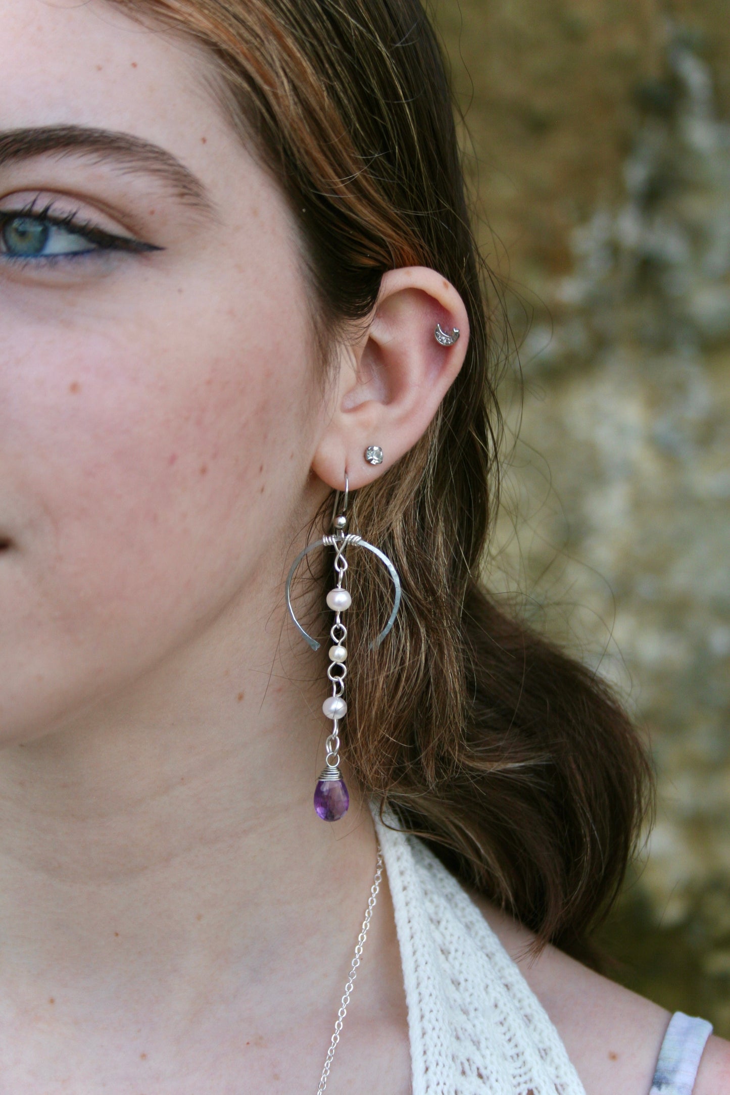 Wishbone Amethyst Gem Earrings