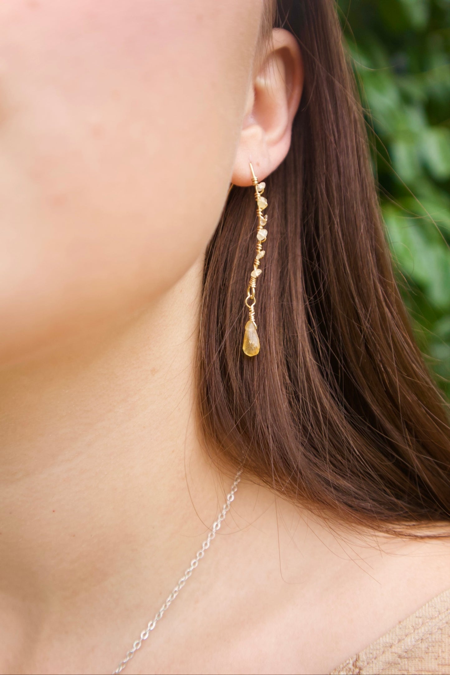 Genuine citrine long dangle earrings