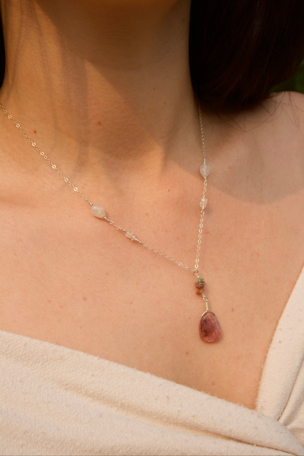 Sterling Silver Rhodonite Quartz Necklace
