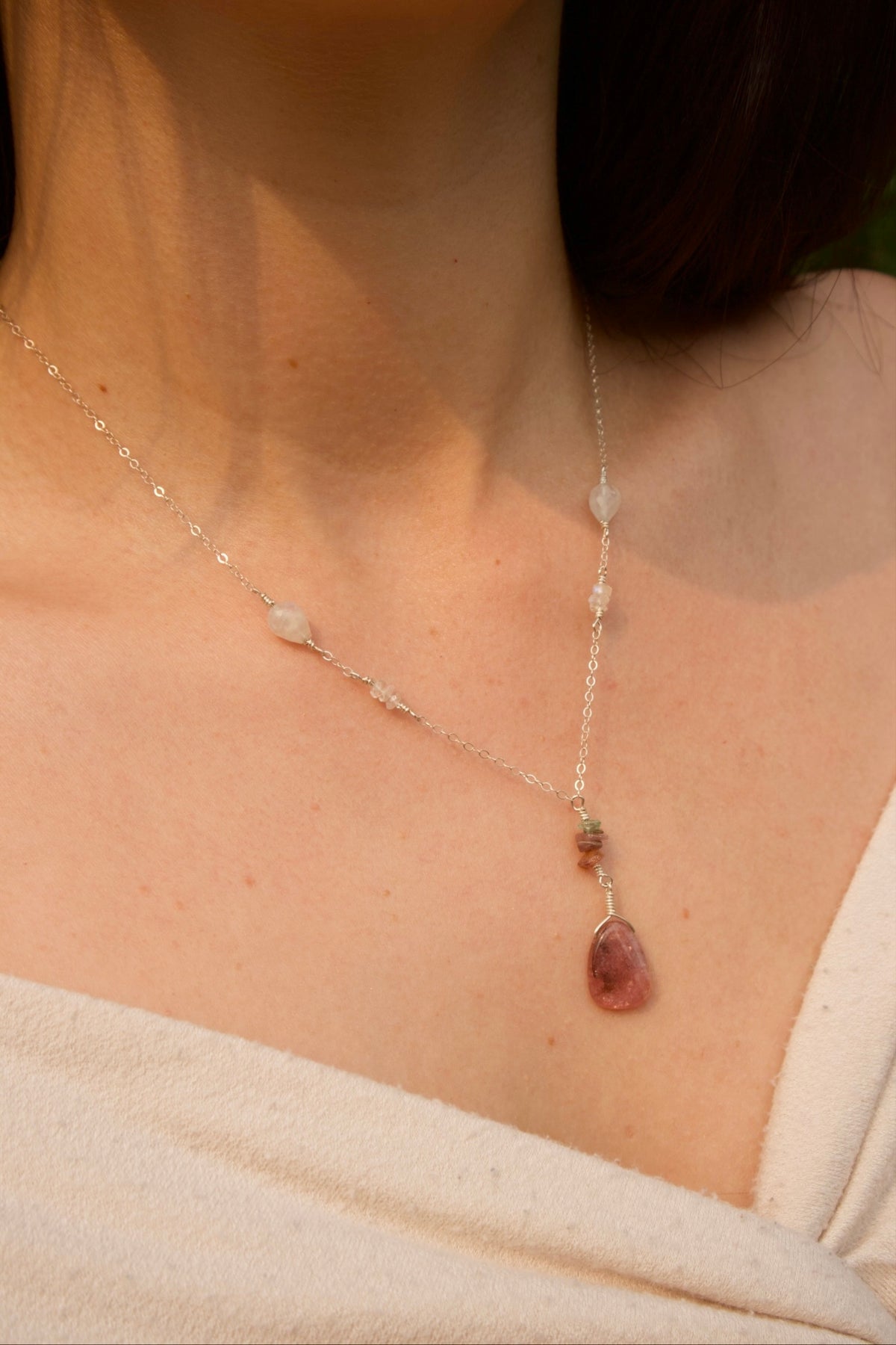 Sterling Silver Rhodonite Quartz Necklace