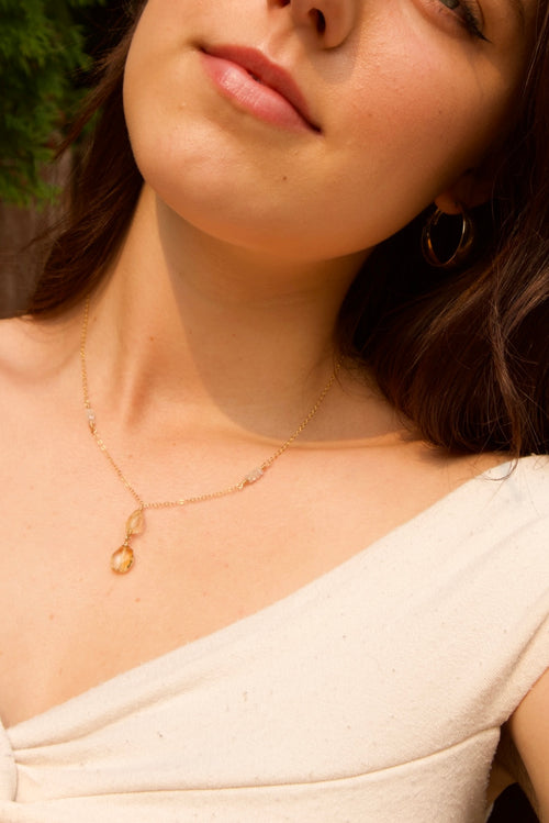Citrine Quartz Droplet Necklace
