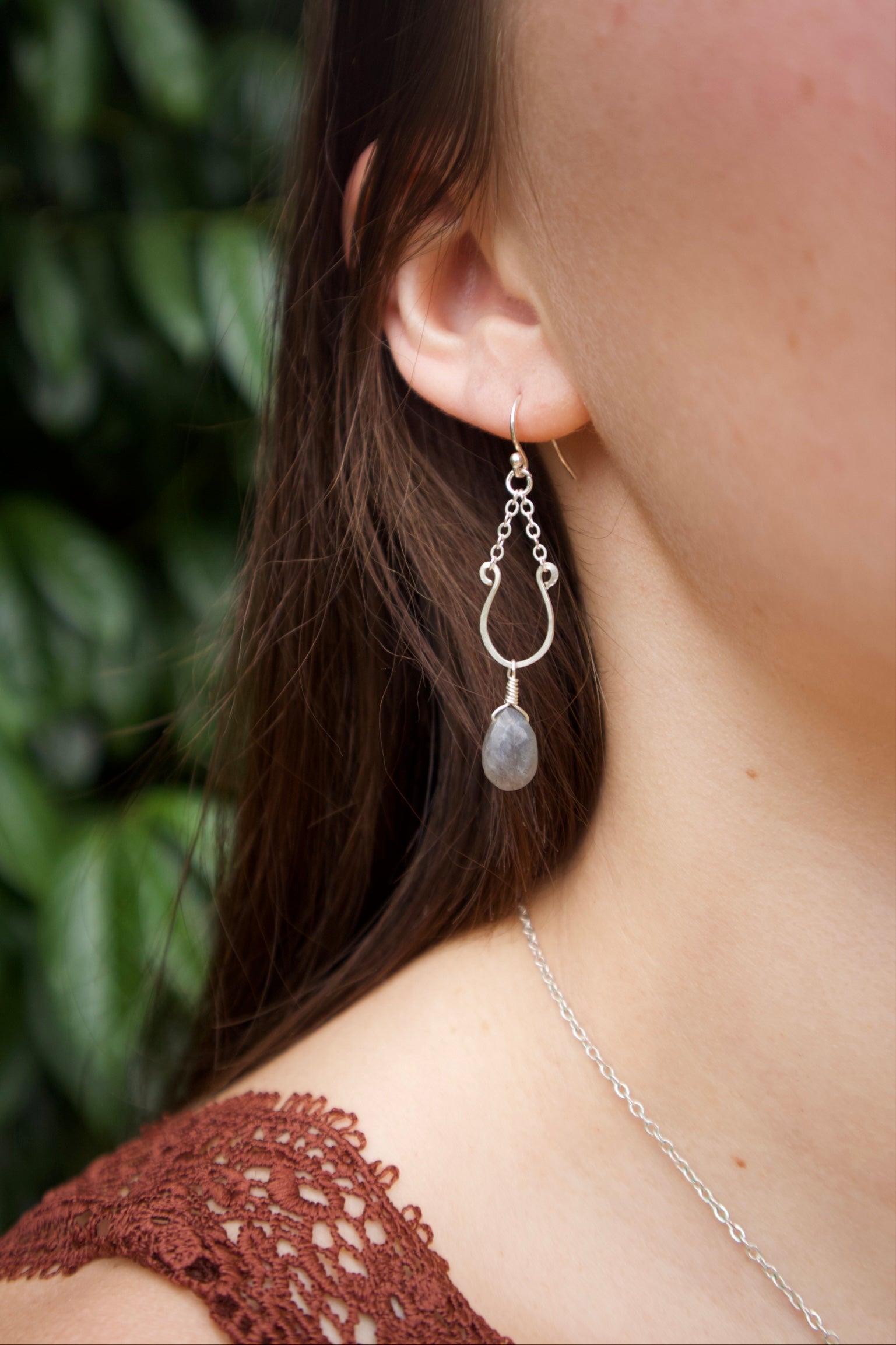 Sterling silver labradorite chain drop earrings