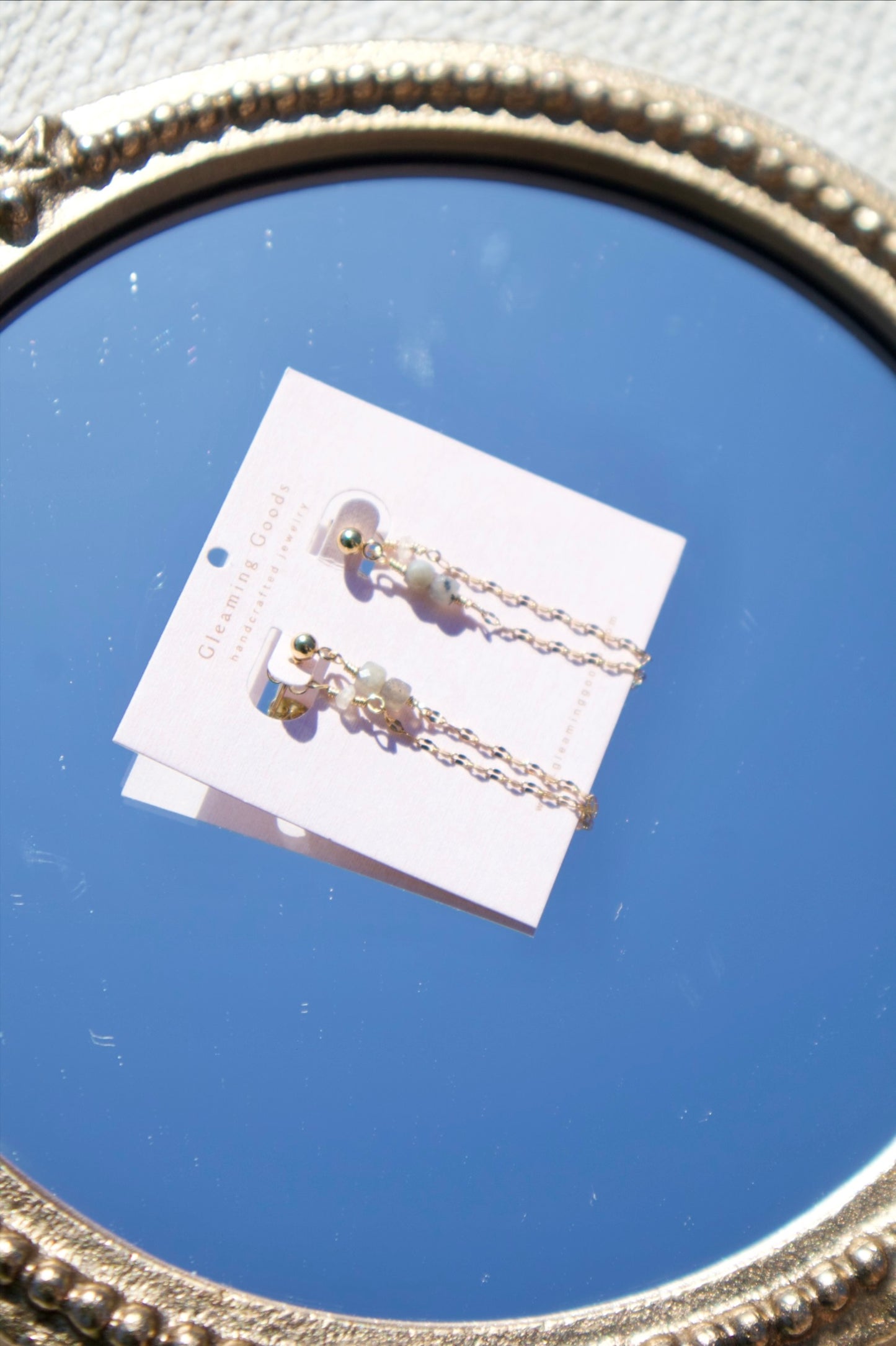 Dainty Labradorite Chain Stud Earrings