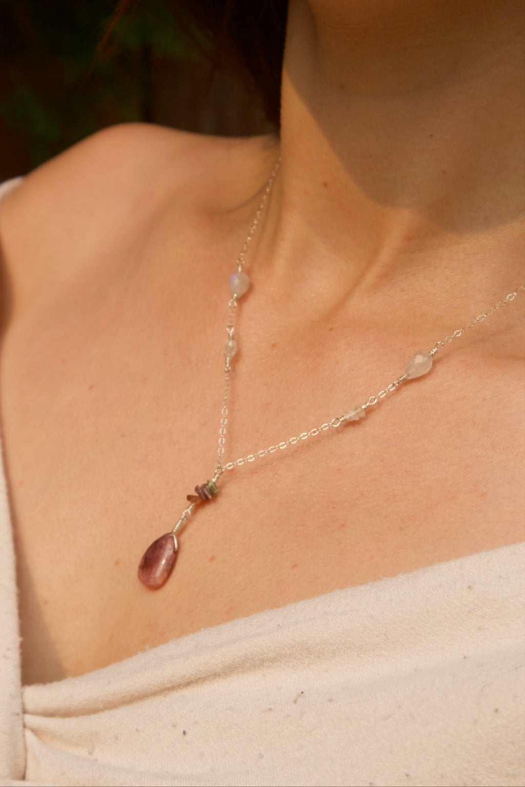 Sterling Silver Rhodonite Quartz Necklace