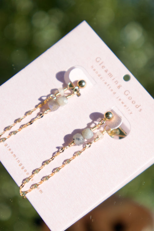 Dainty Labradorite Chain Stud Earrings