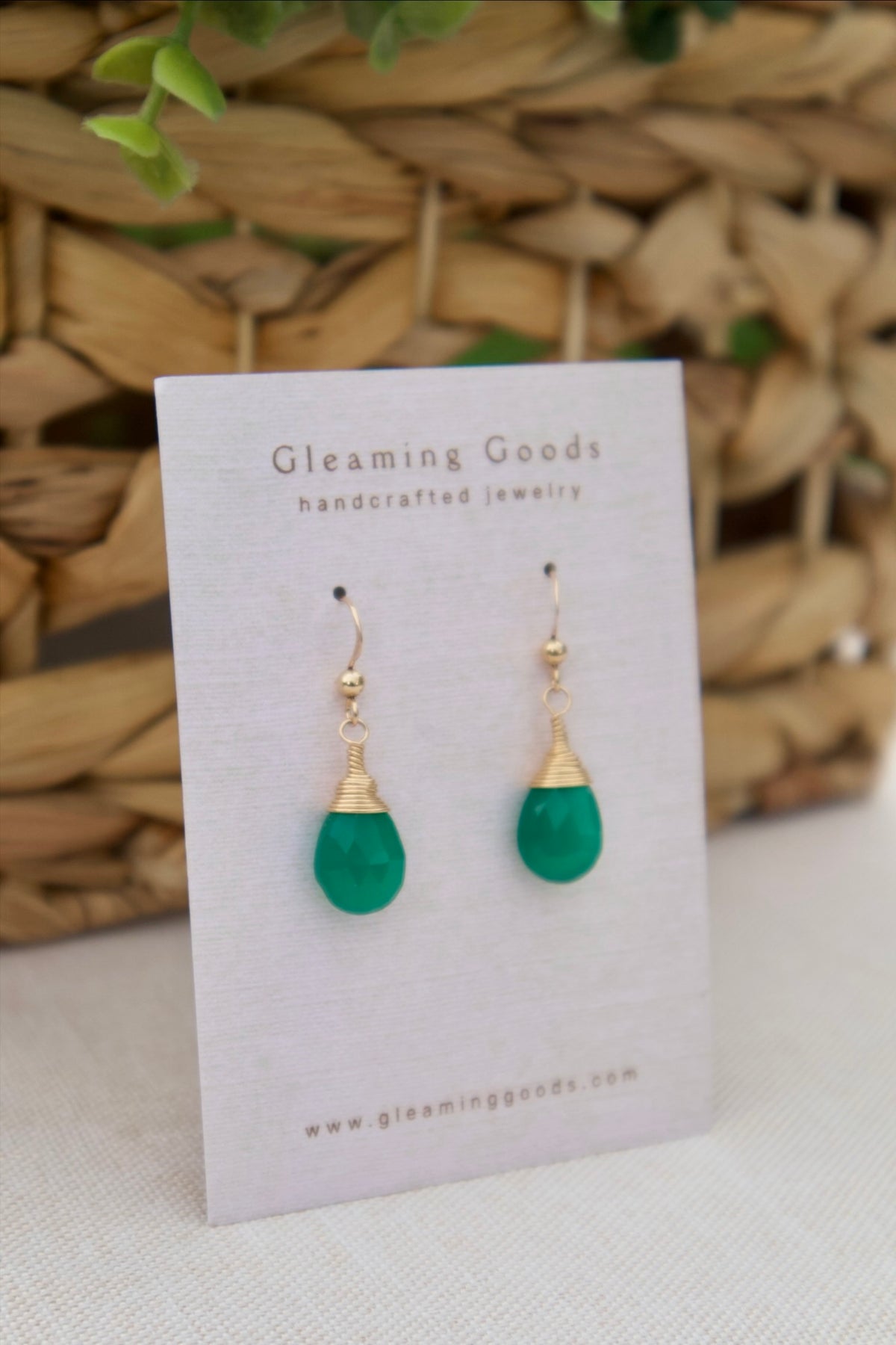 Gold Filled Faceted Green Jade Stone Earrings