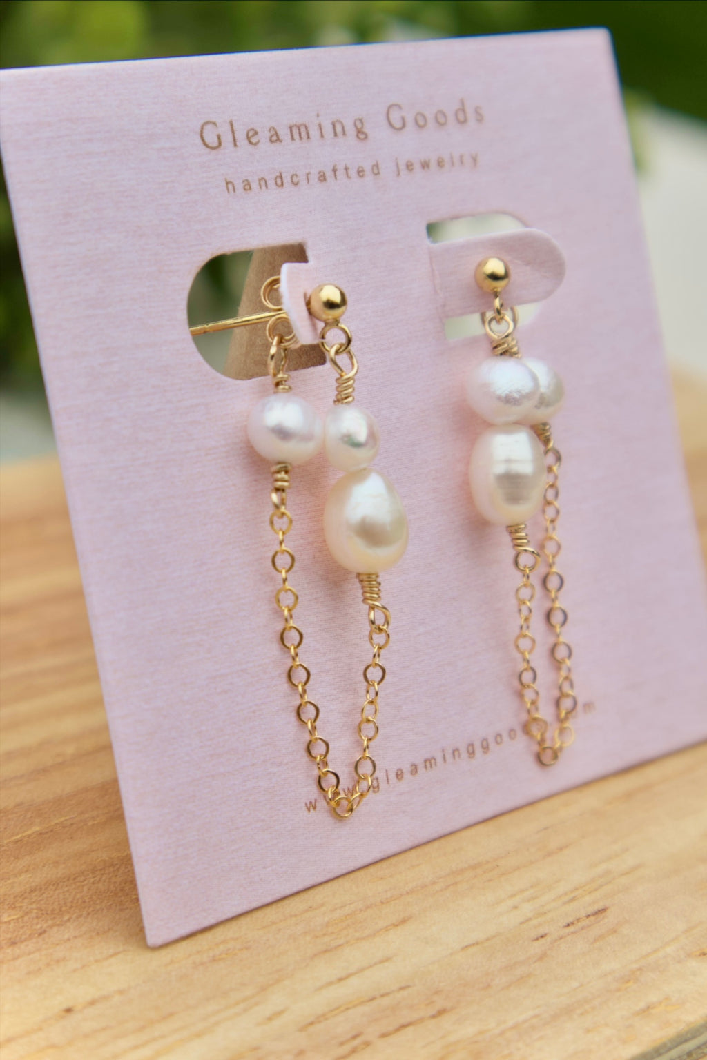 Dainty Freshwater Pearl Chain Stud Earrings