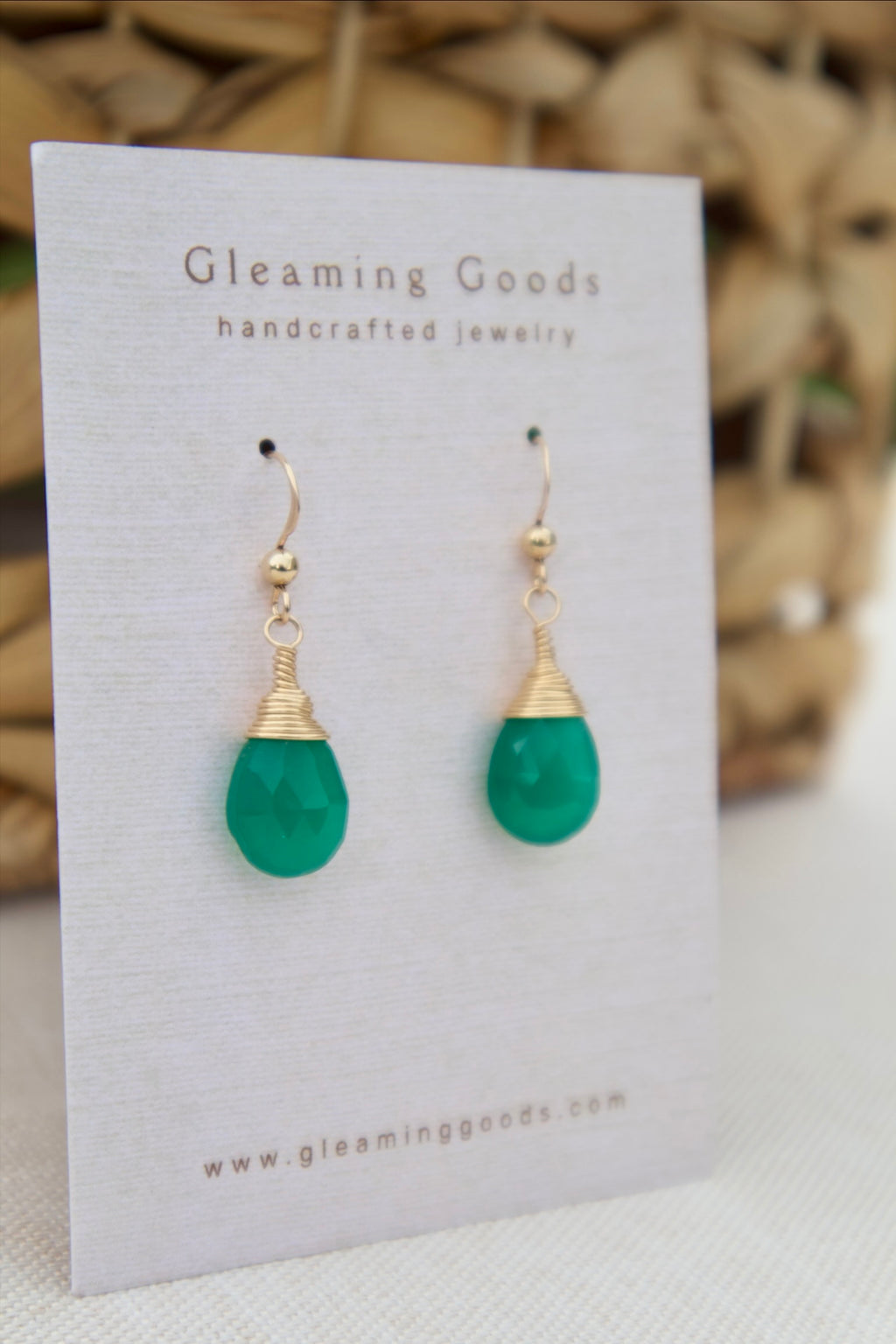 Gold Filled Faceted Green Jade Stone Earrings