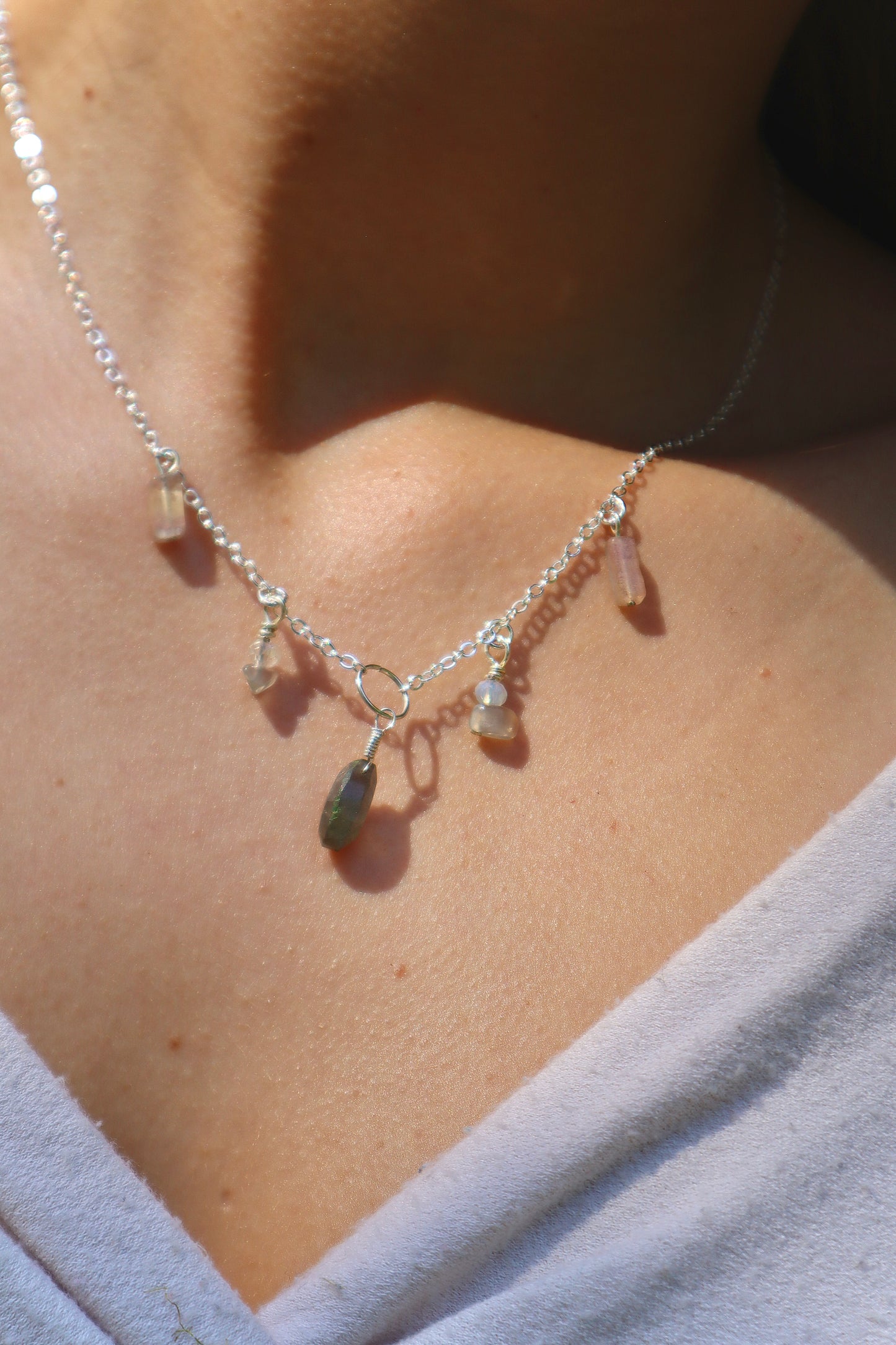 Adorned Labradorite Gem Chain Necklace