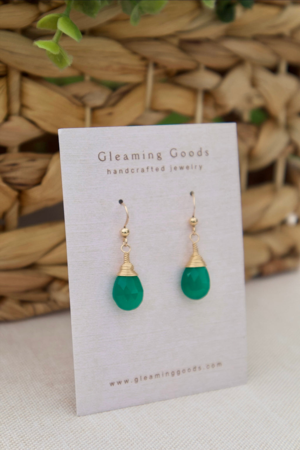 Gold Filled Faceted Green Jade Stone Earrings