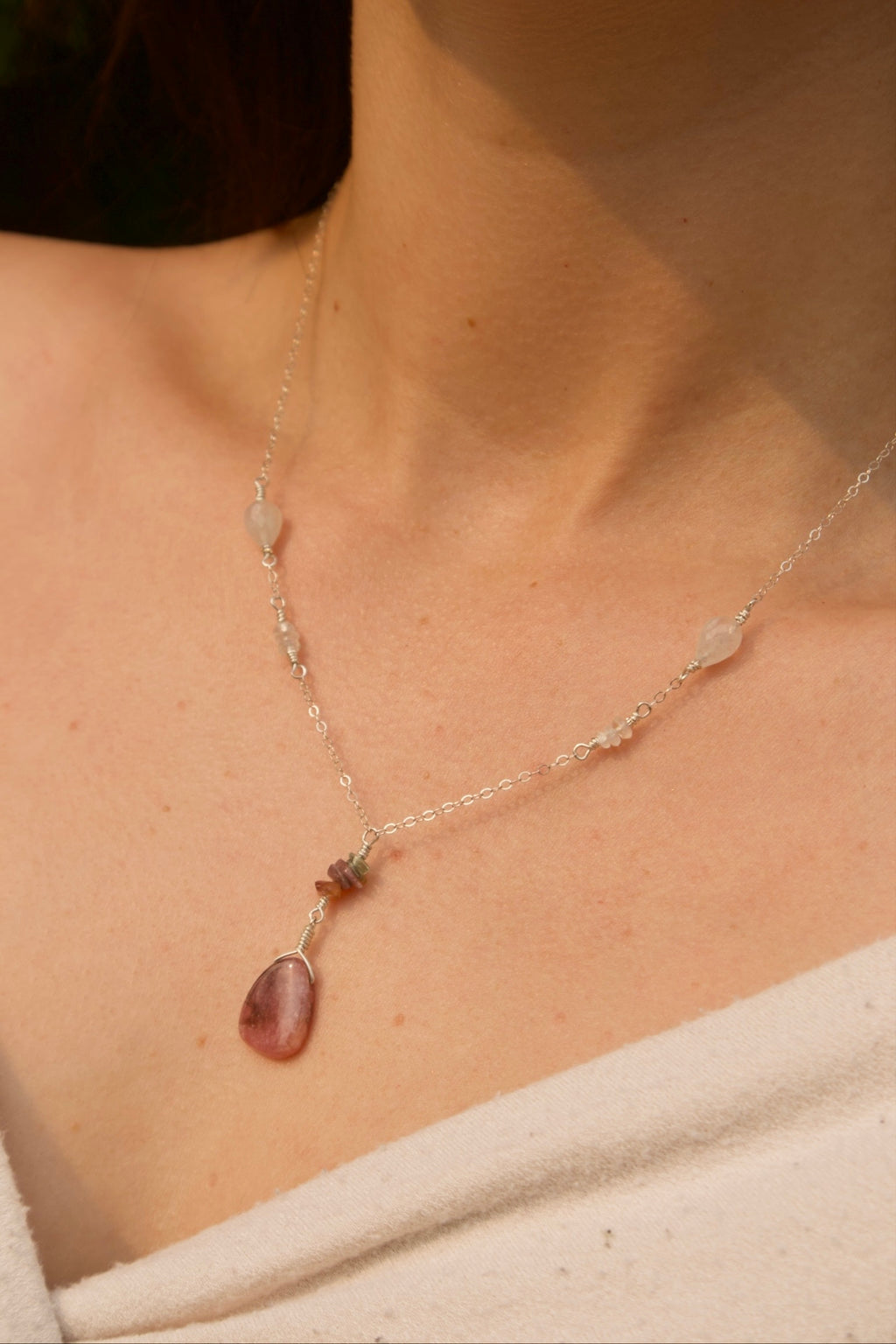 Sterling Silver Rhodonite Quartz Necklace