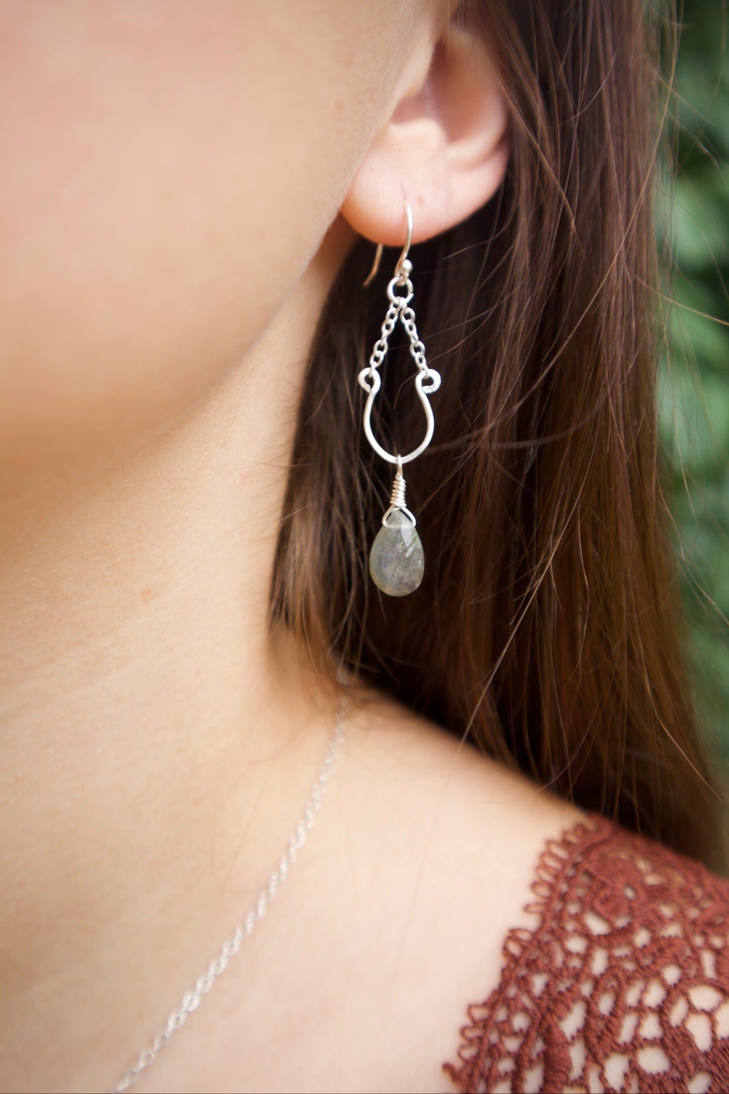 Sterling silver labradorite chain drop earrings