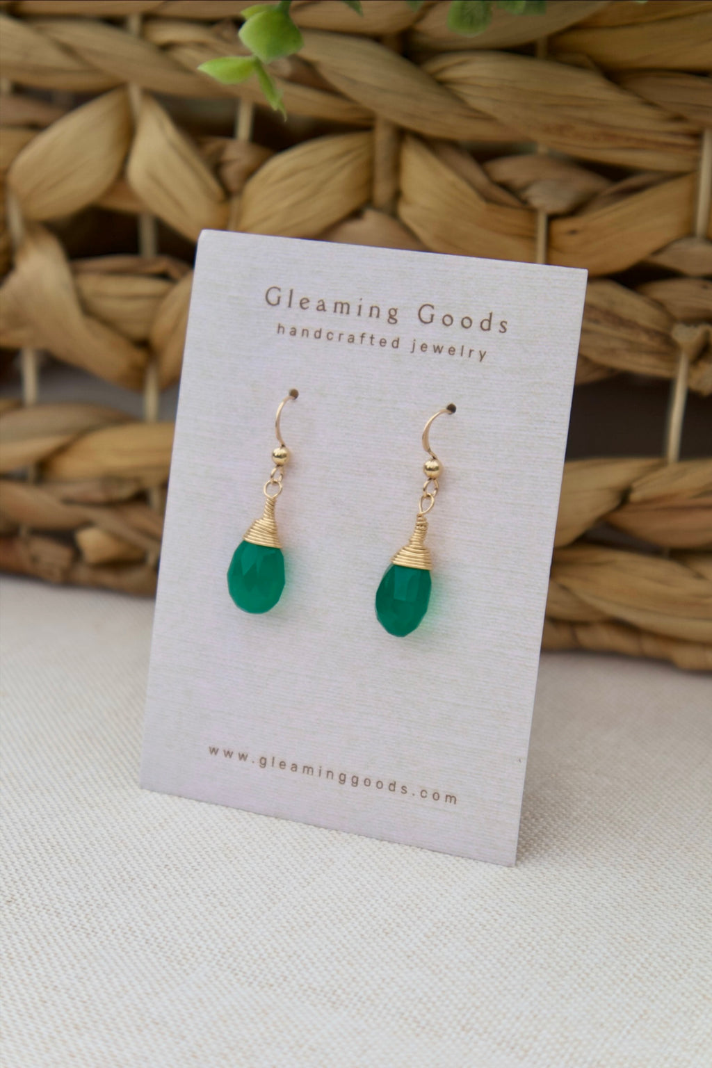 Gold Filled Faceted Green Jade Stone Earrings