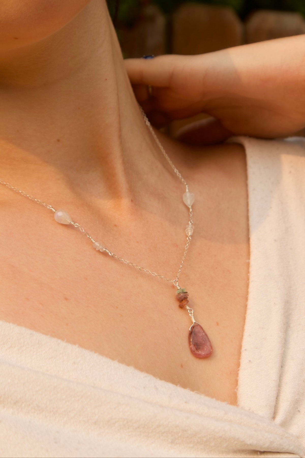 Sterling Silver Rhodonite Quartz Necklace