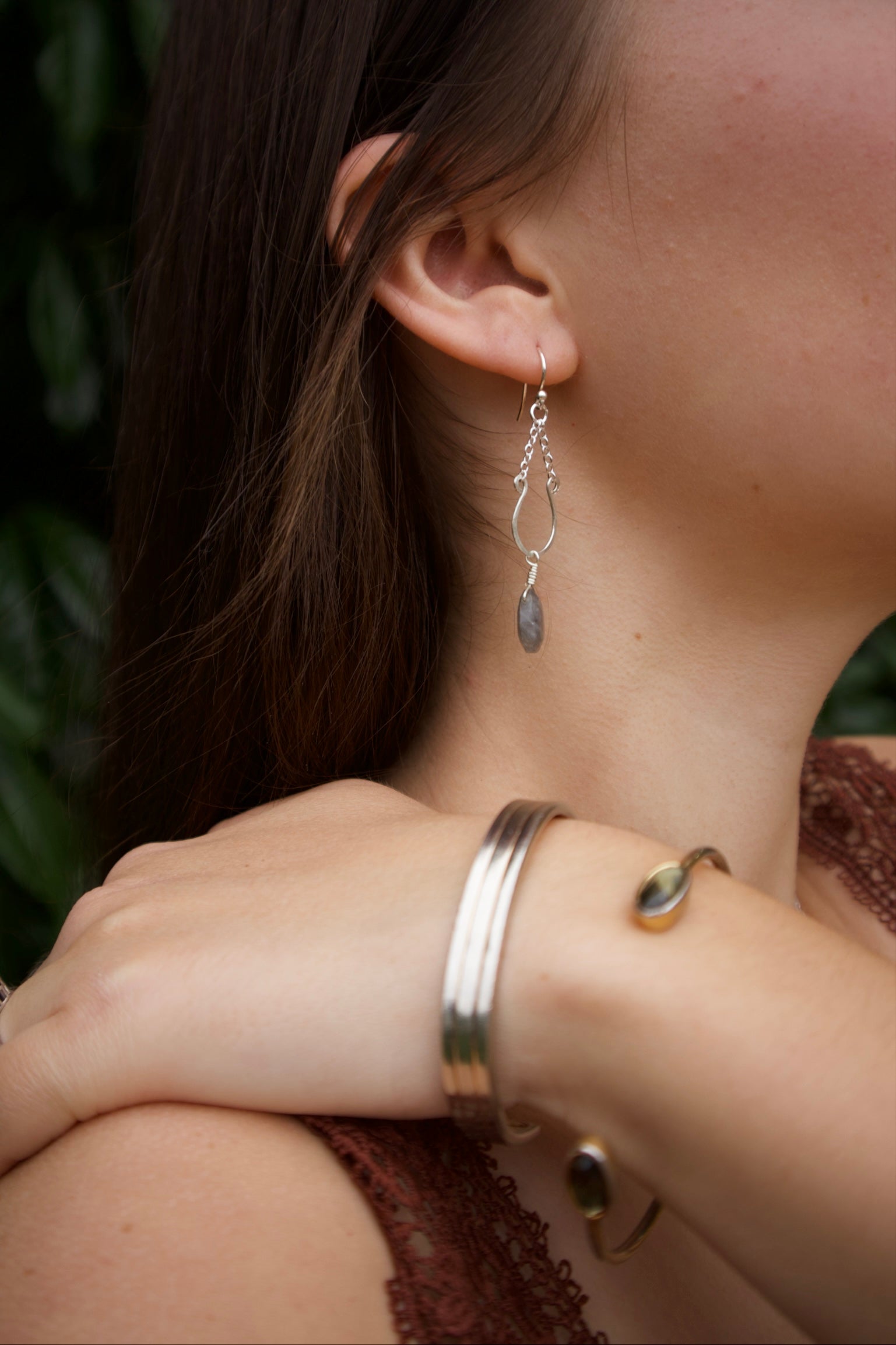 Sterling silver labradorite chain drop earrings