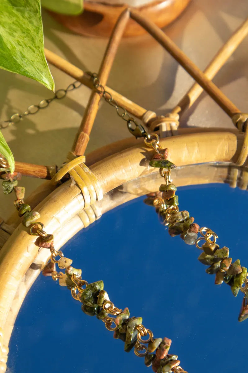 Unakite Crystal Chip Chain Necklace