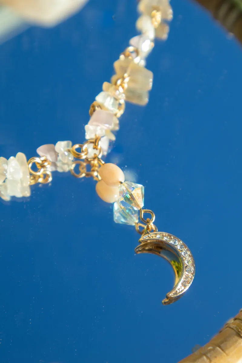 Crescent Moon Crystal Chain Necklace