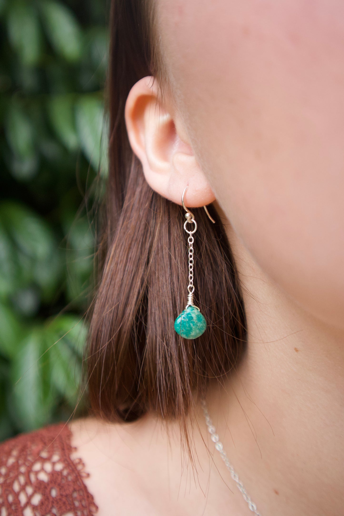 Sterling silver amazonite gem chain earrings