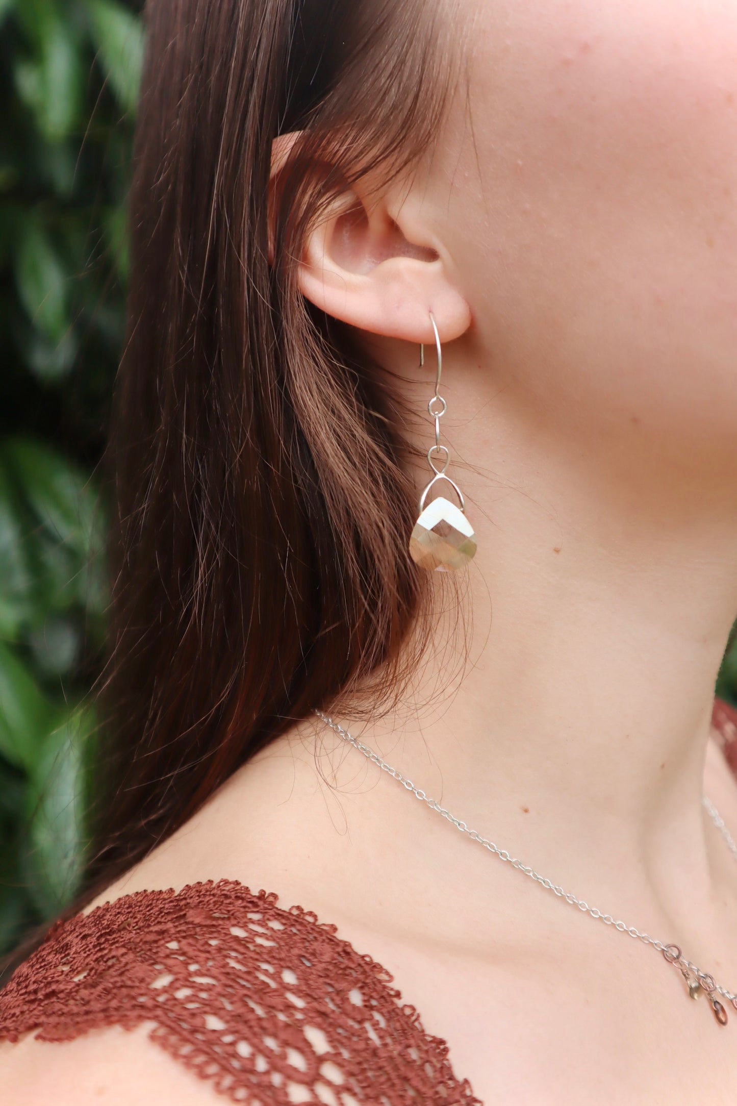 Sterling silver genuine citrine faceted crystal earrings