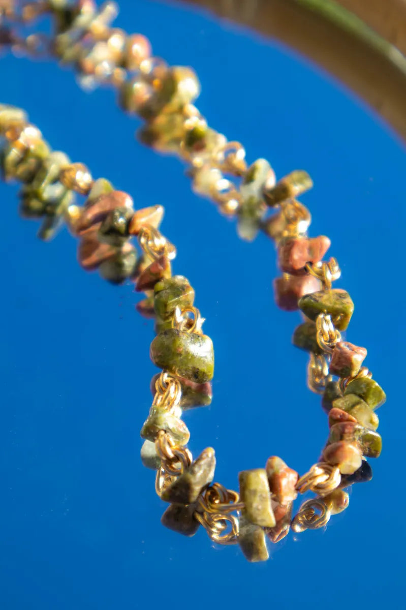 Unakite Crystal Chip Chain Necklace