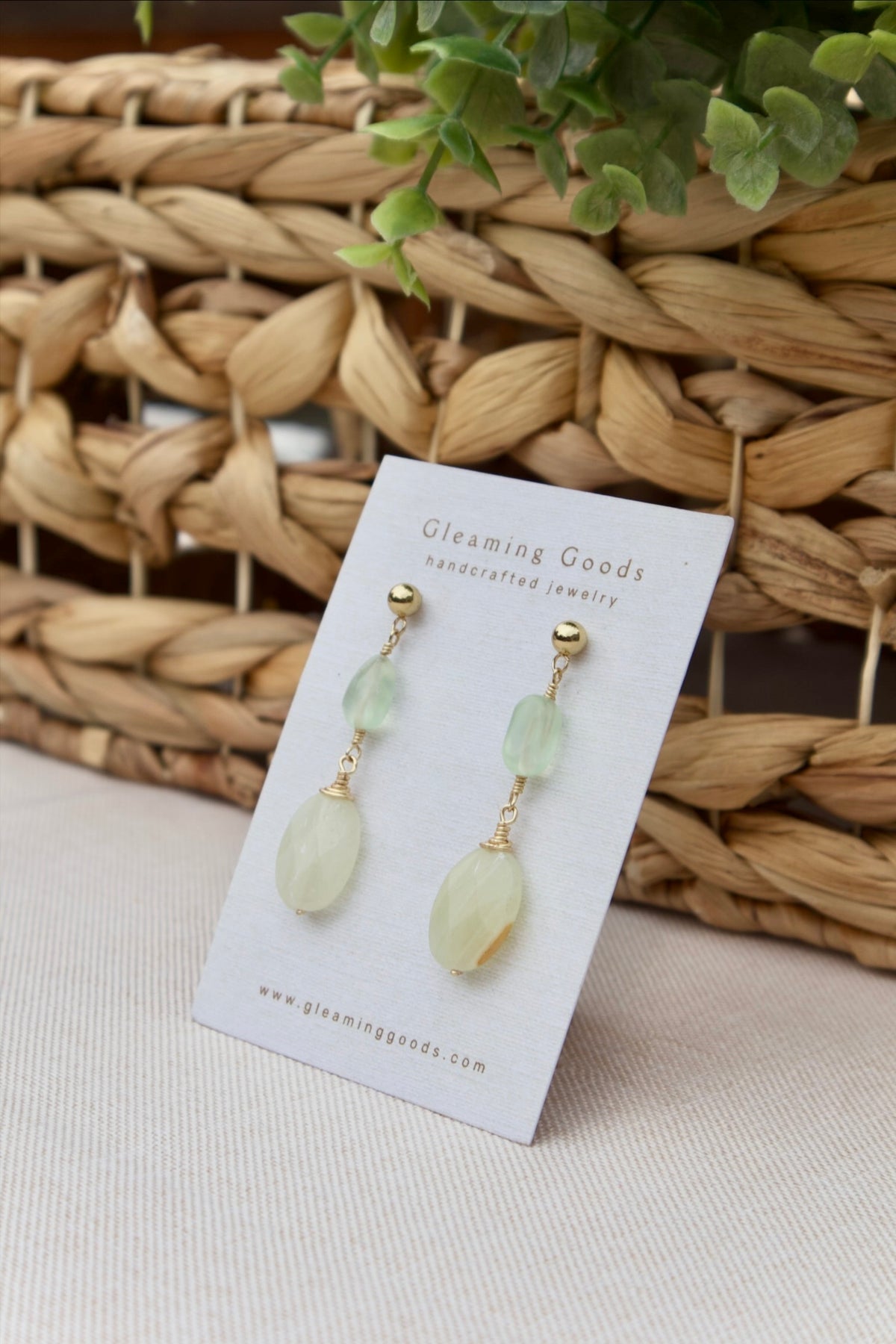 Faceted Genuine Green Jade Gemstone Stud Dangles