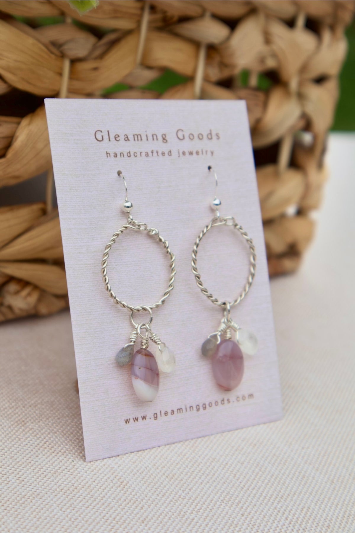 Sterling Silver Quartz Agate Gem Hoops