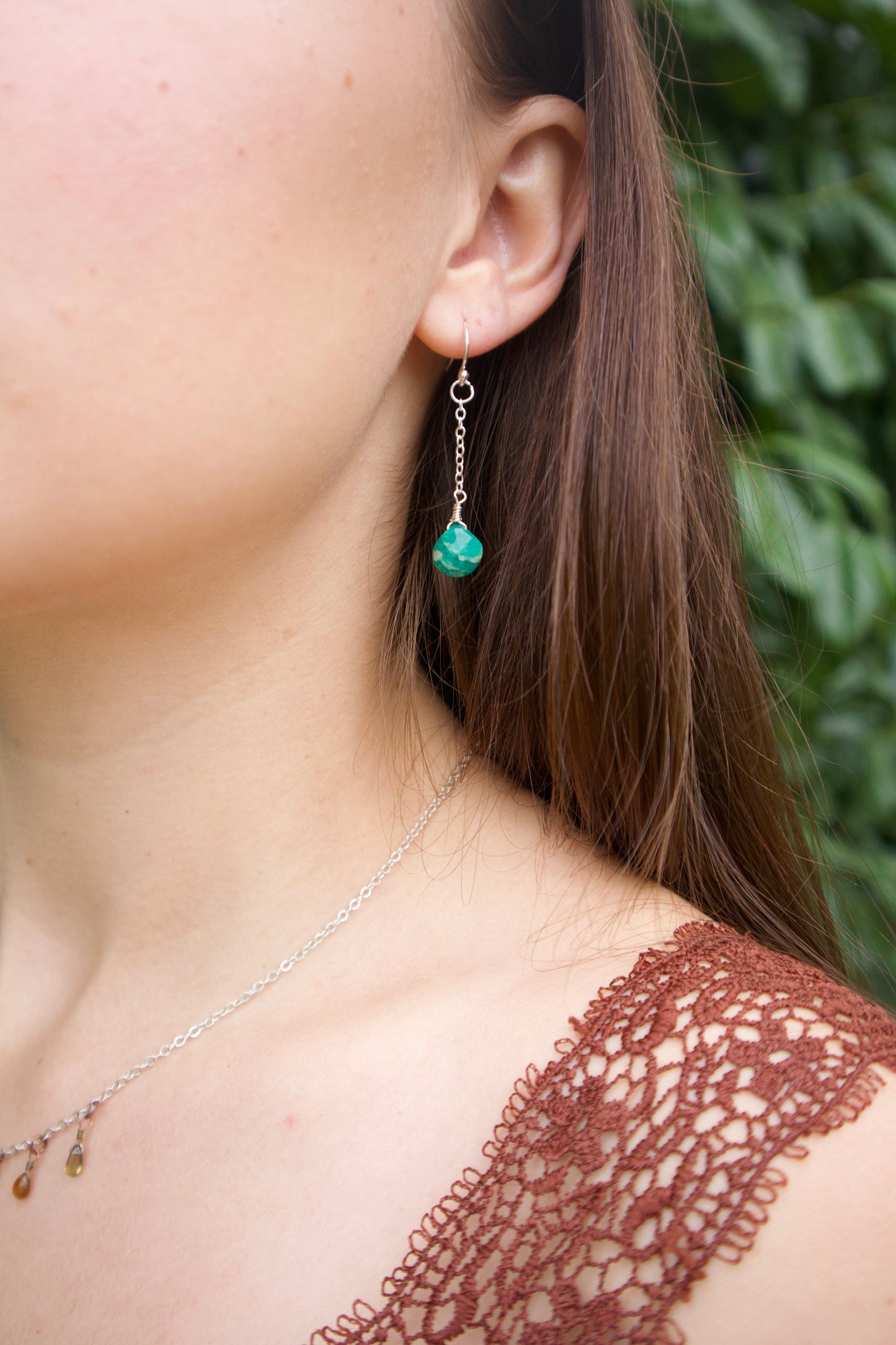Sterling silver amazonite gem chain earrings