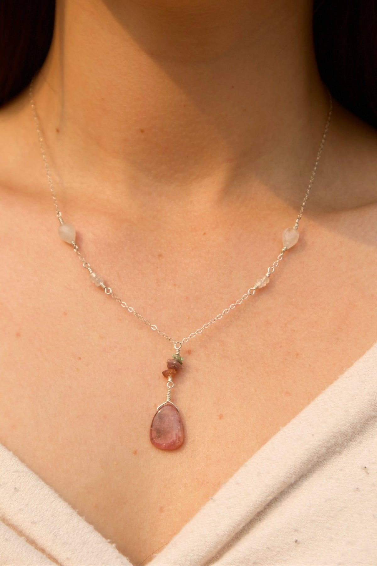 Sterling Silver Rhodonite Quartz Necklace