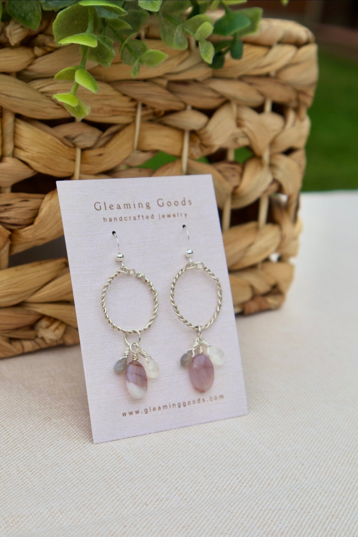 Sterling Silver Quartz Agate Gem Hoops