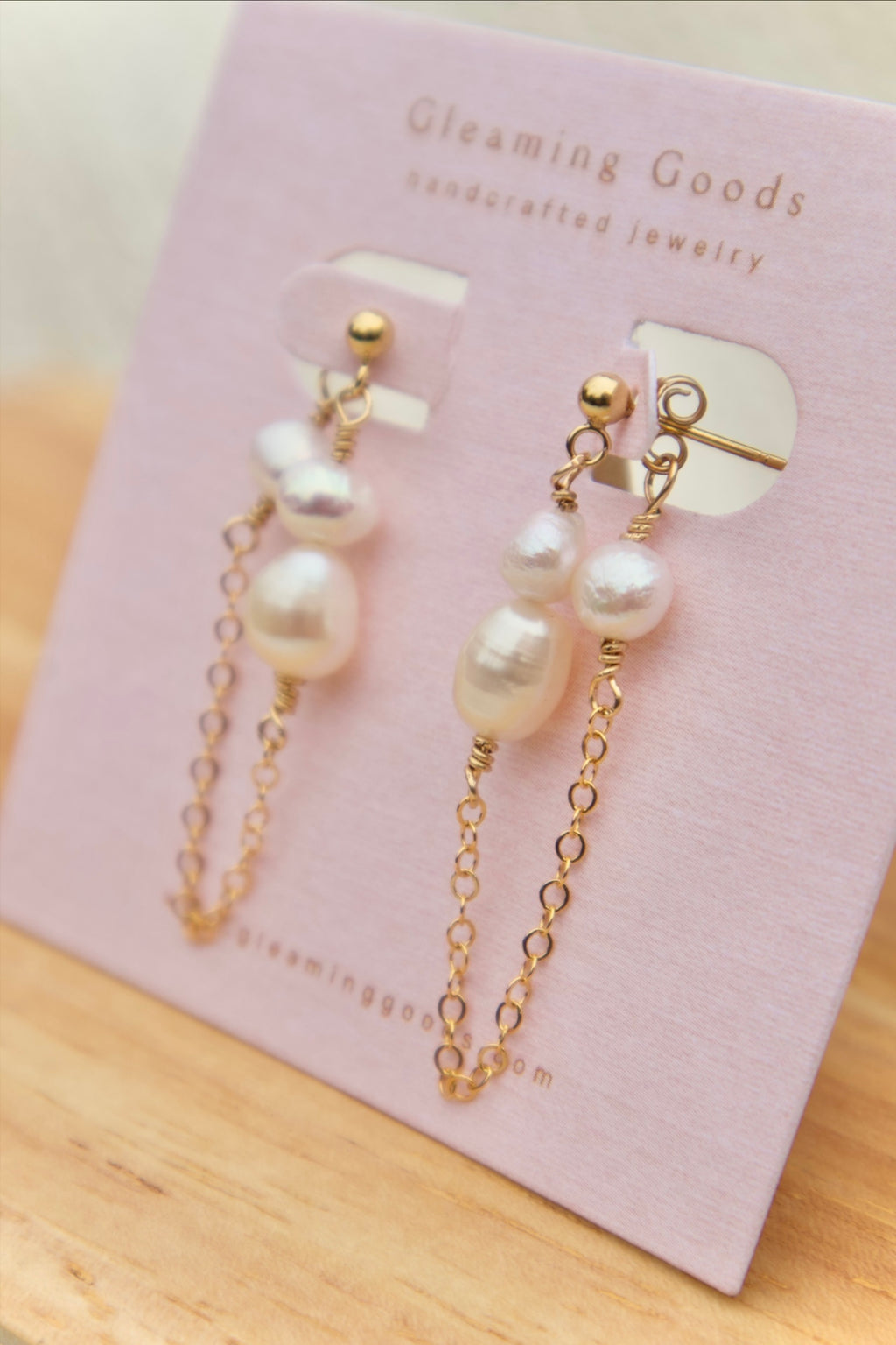 Dainty Freshwater Pearl Chain Stud Earrings