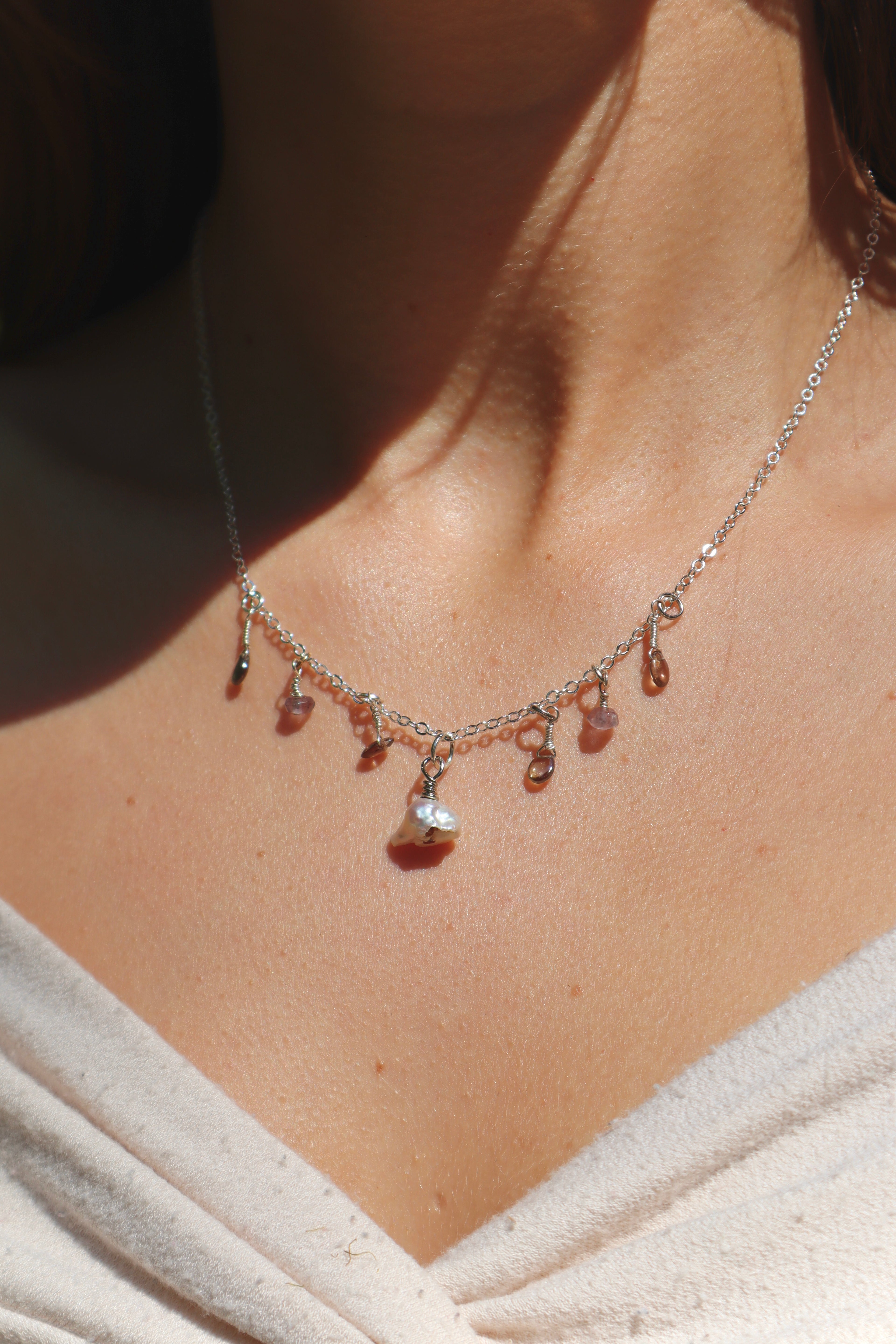 Freshwater Pearl Gem Charm Necklace