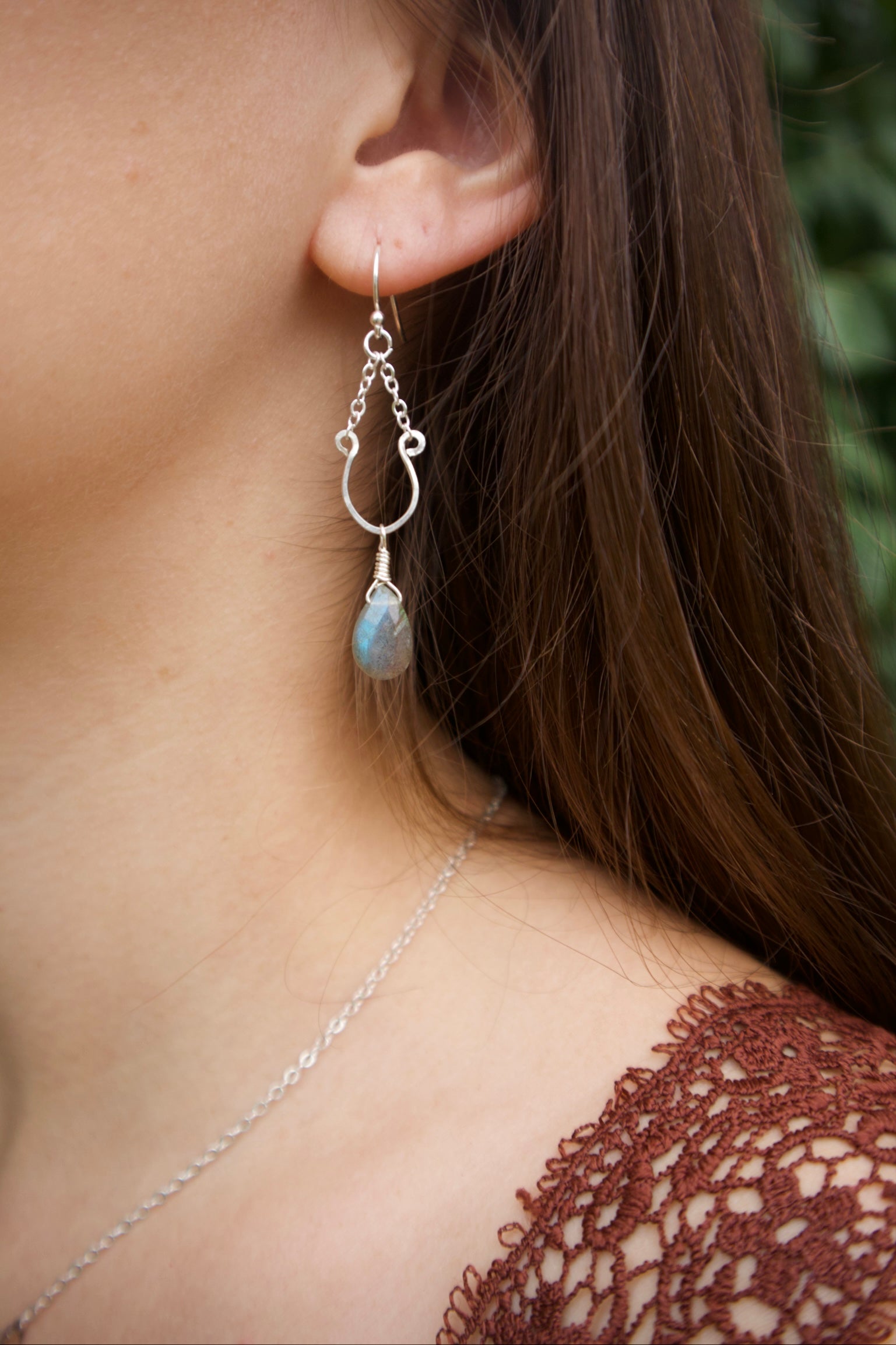 Sterling silver labradorite chain drop earrings