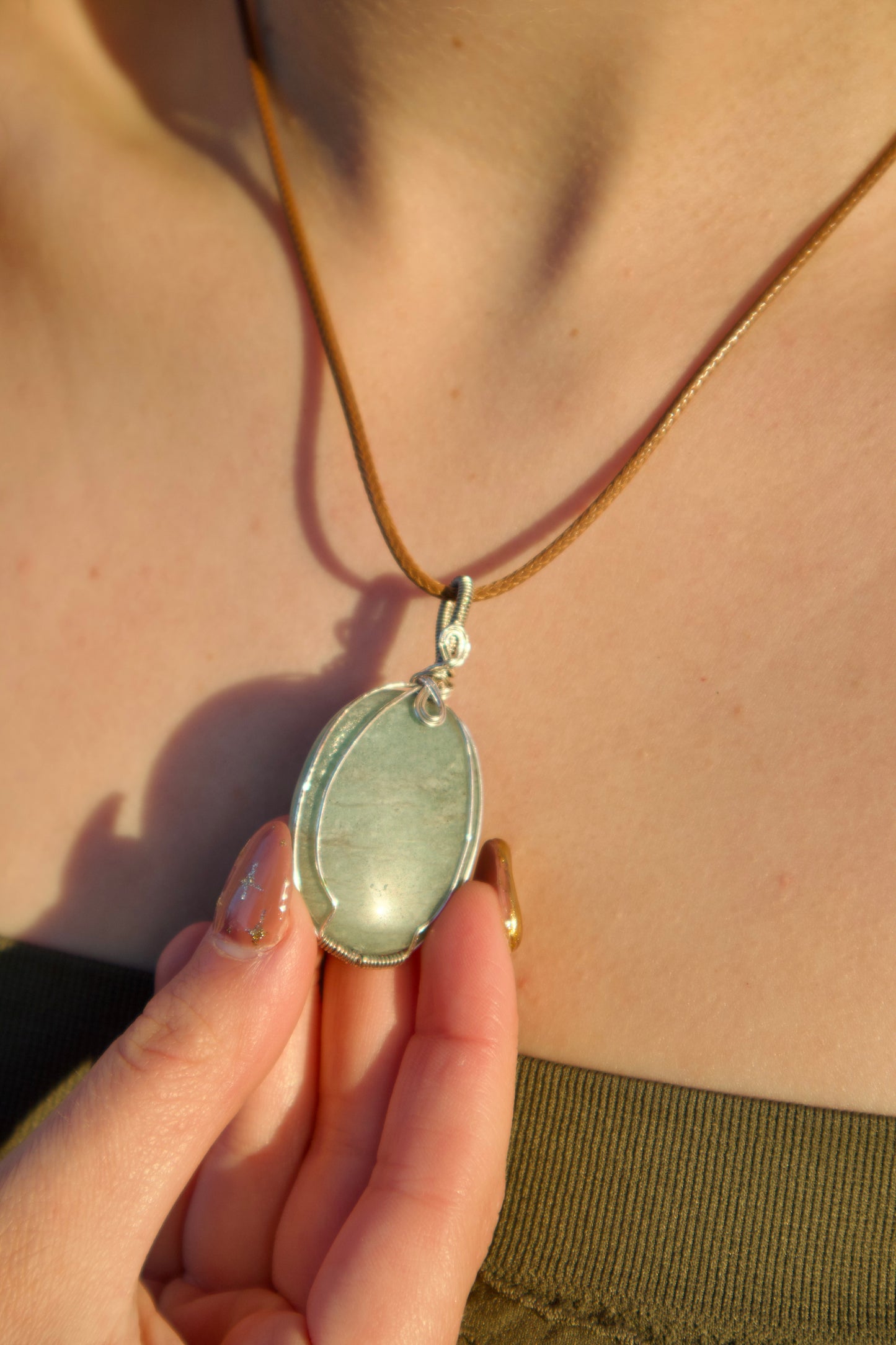 Natural Oval Amazonite Crystal Pendant