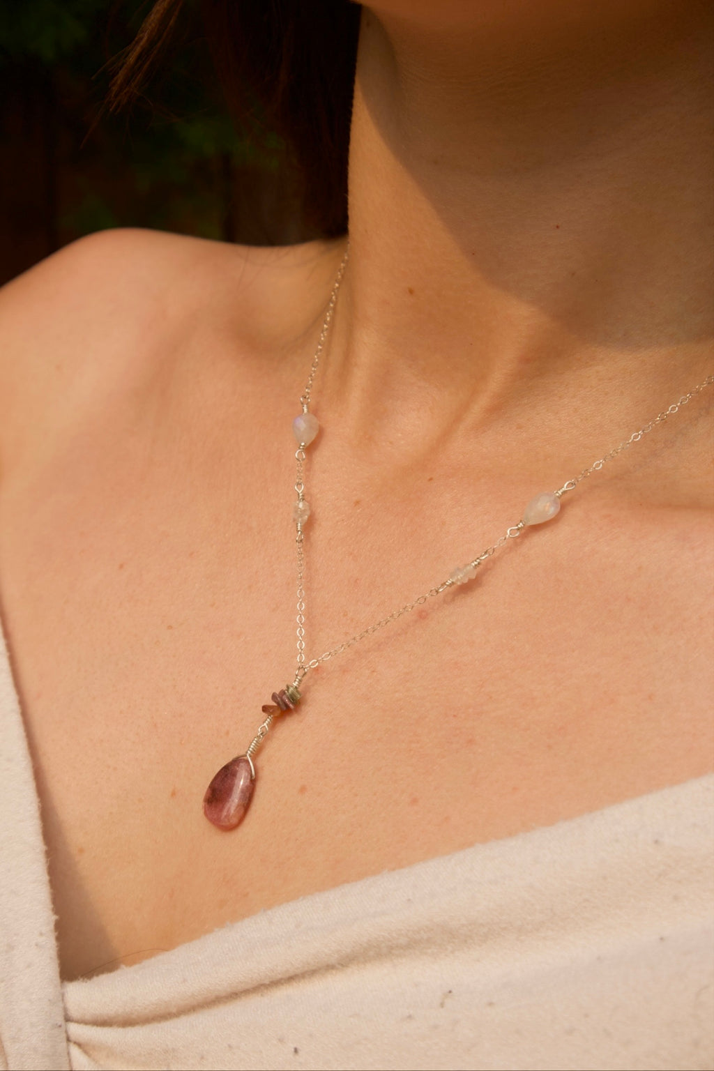 Sterling Silver Rhodonite Quartz Necklace