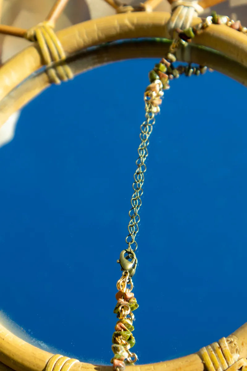 Unakite Crystal Chip Chain Necklace