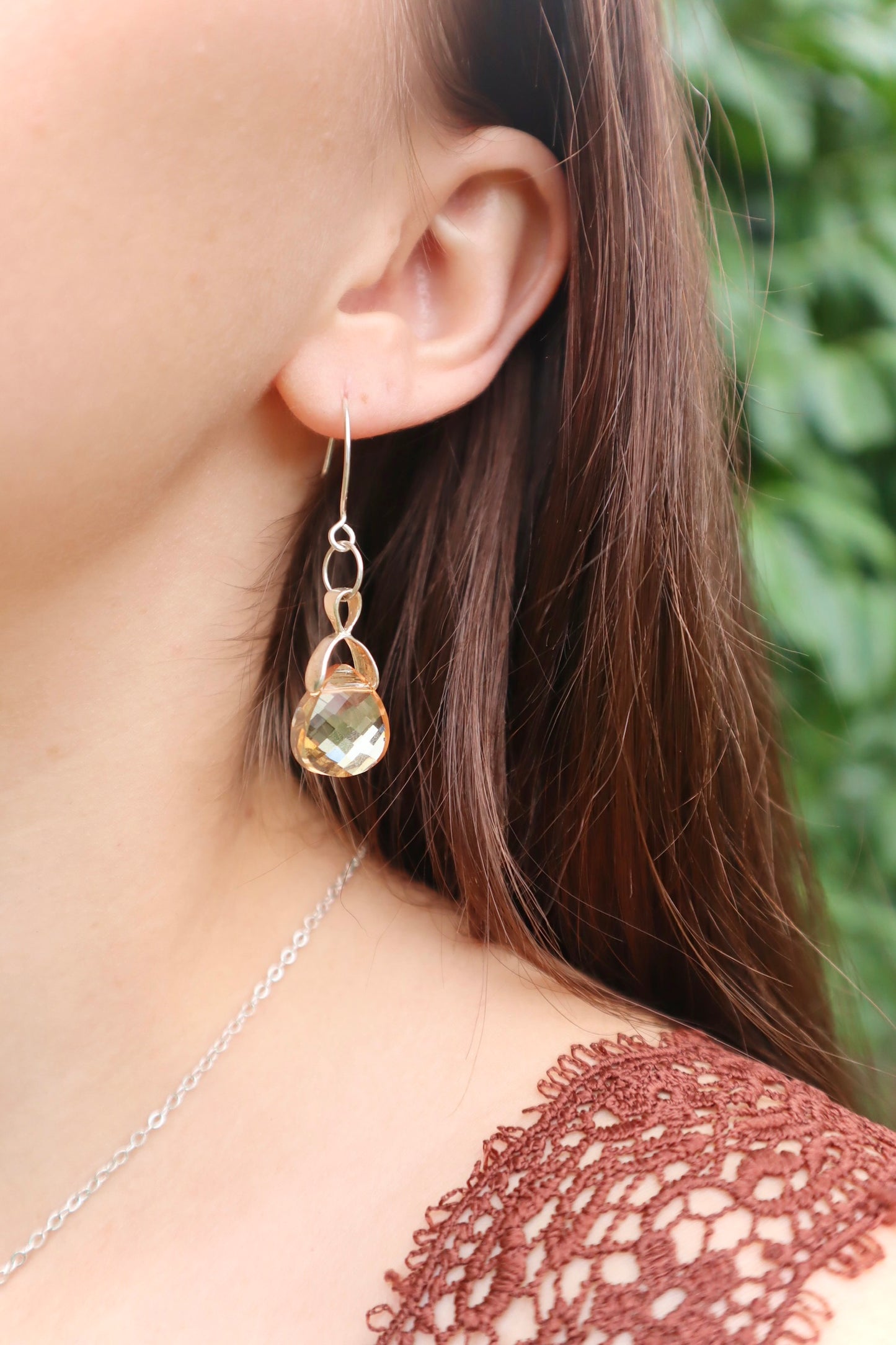 Sterling silver genuine citrine faceted crystal earrings