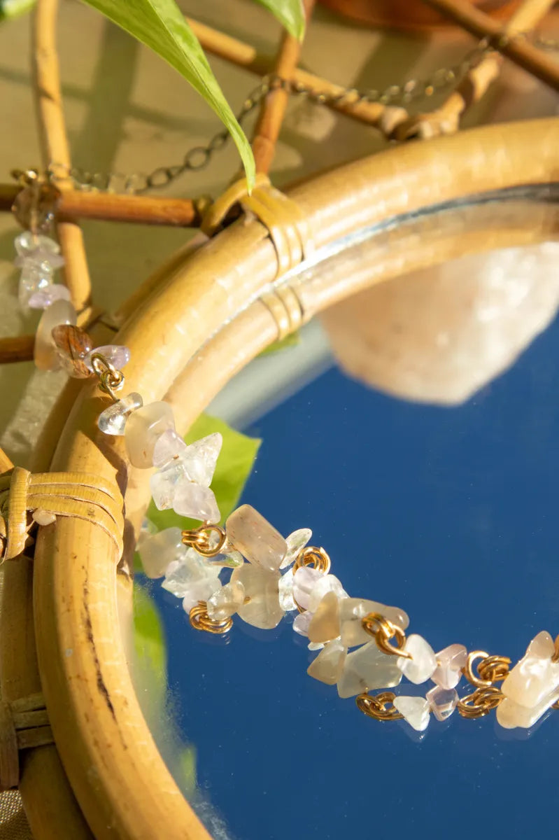 Crescent Moon Crystal Chain Necklace